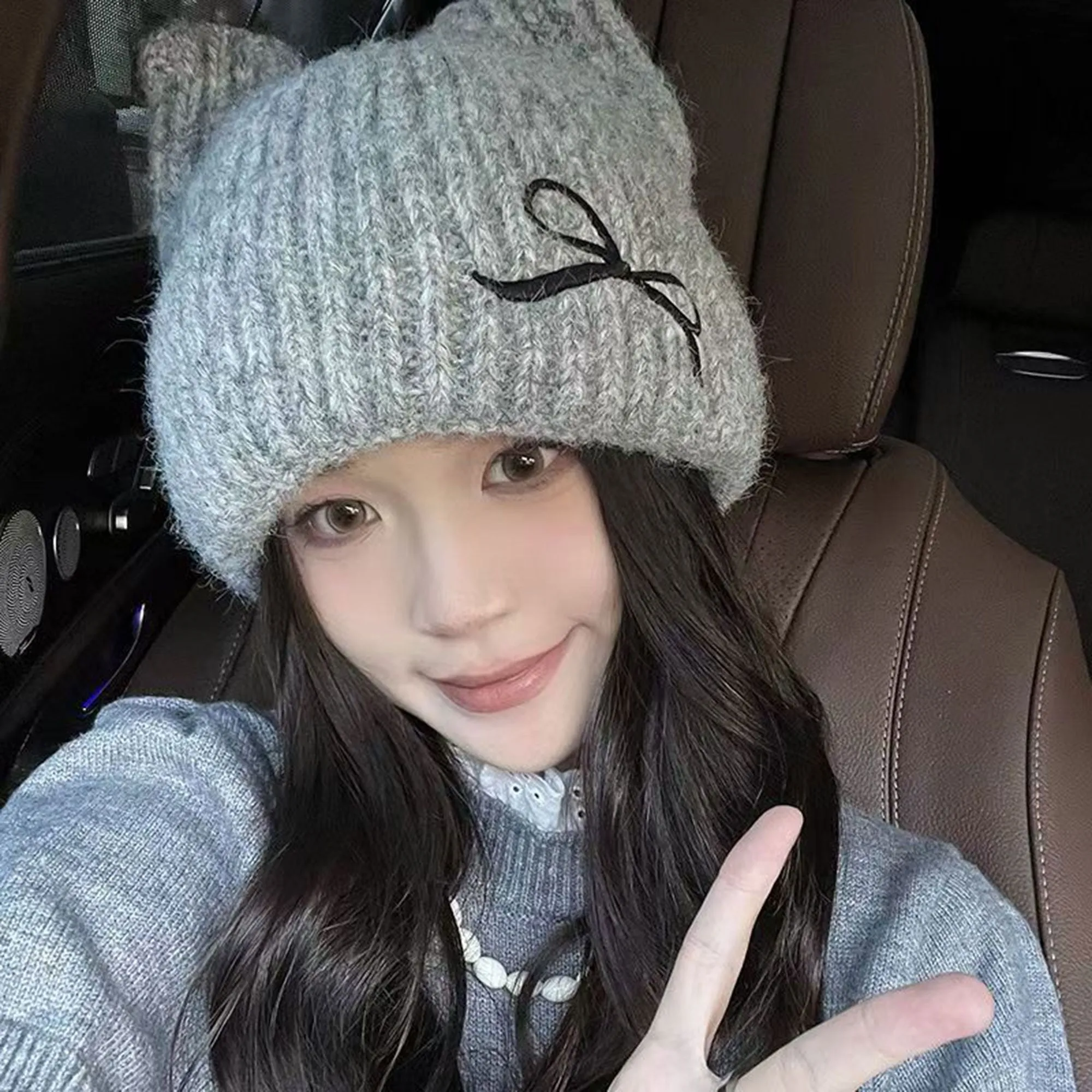 Anna-Kaci Women's Cat Ear Knit Beanie - Fluffy Faux Fur Hat with Bow Embroidery sold by Anna-Kaci product image thumbnail 2