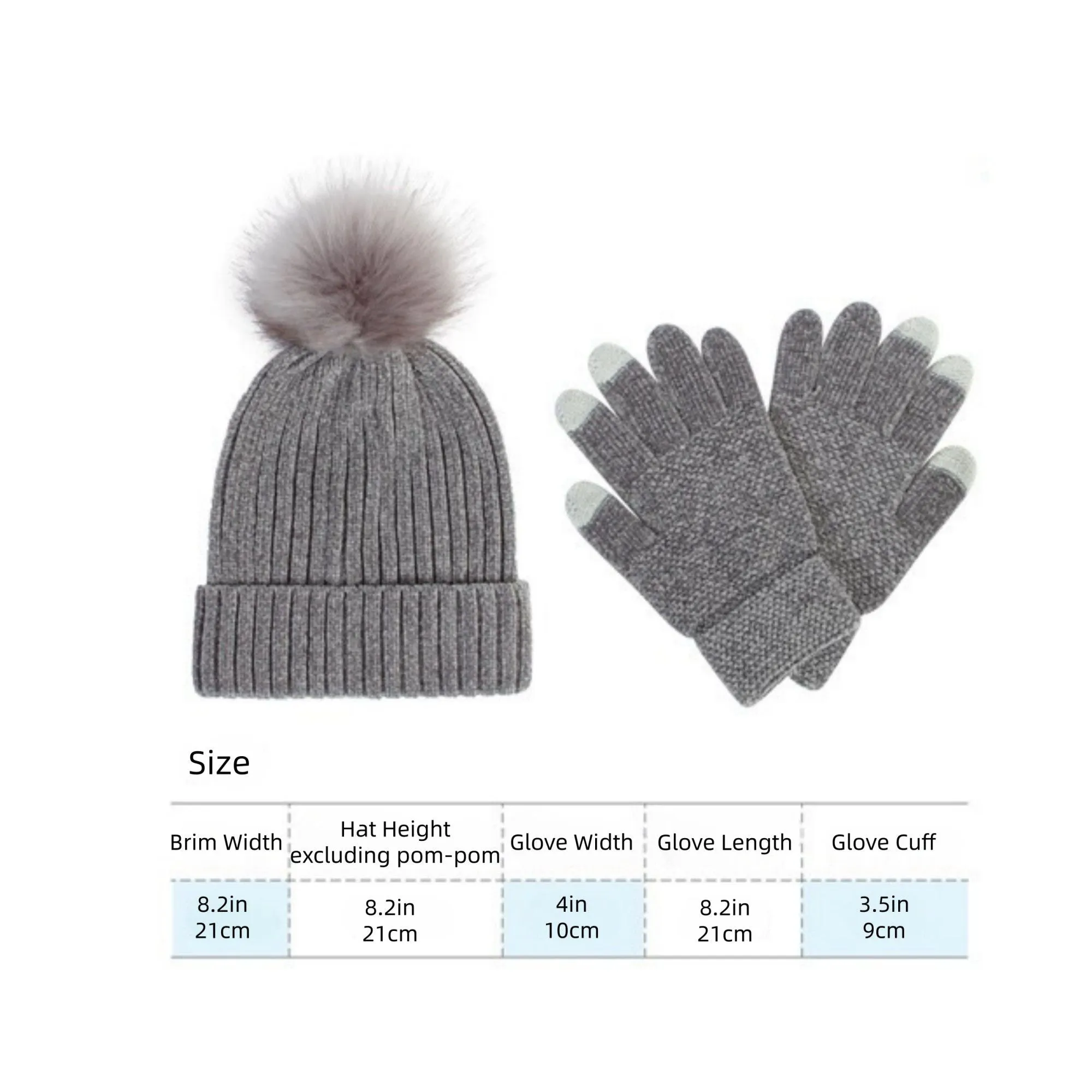 Anna-Kaci Knit Beanie and Touchscreen Gloves 2-Piece Winter Accessory Set with Ribbed Cuff Design and Fluffy Pom Pom Detail sold by Anna-Kaci product image thumbnail 3