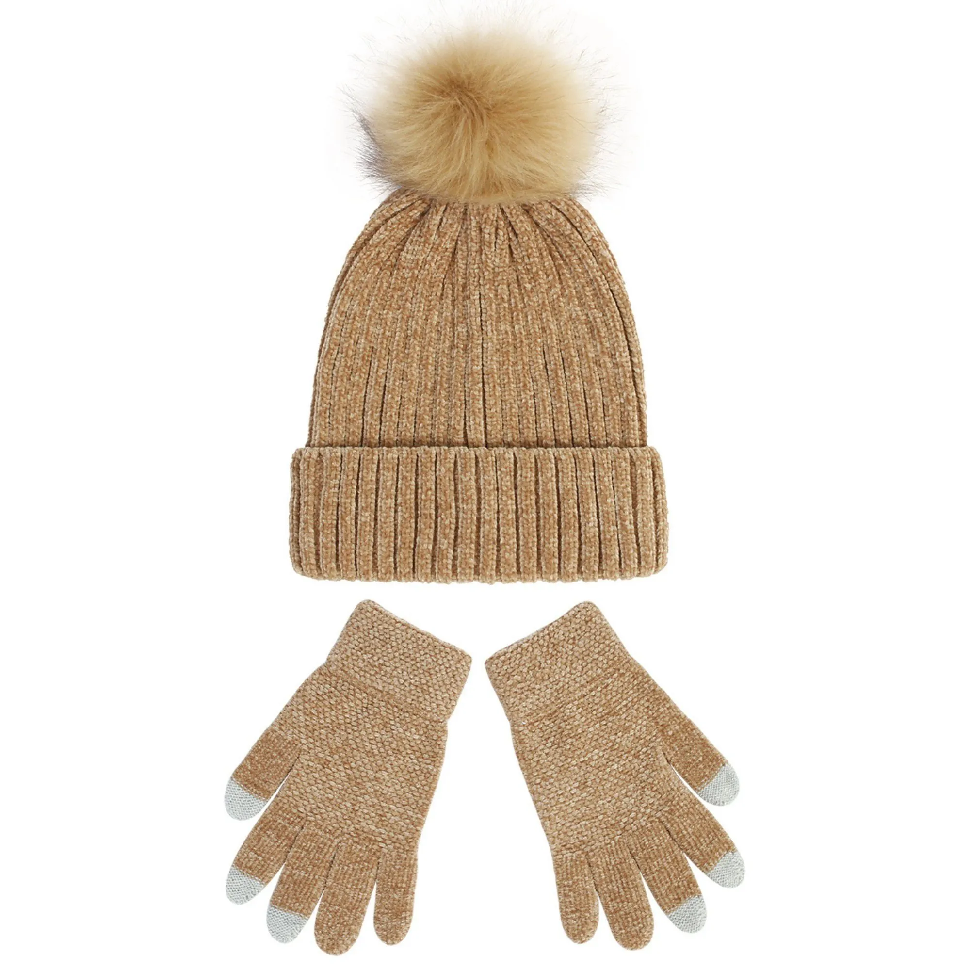 Anna-Kaci Knit Beanie and Touchscreen Gloves 2-Piece Winter Accessory Set with Ribbed Cuff Design and Fluffy Pom Pom Detail sold by Anna-Kaci product image thumbnail 4