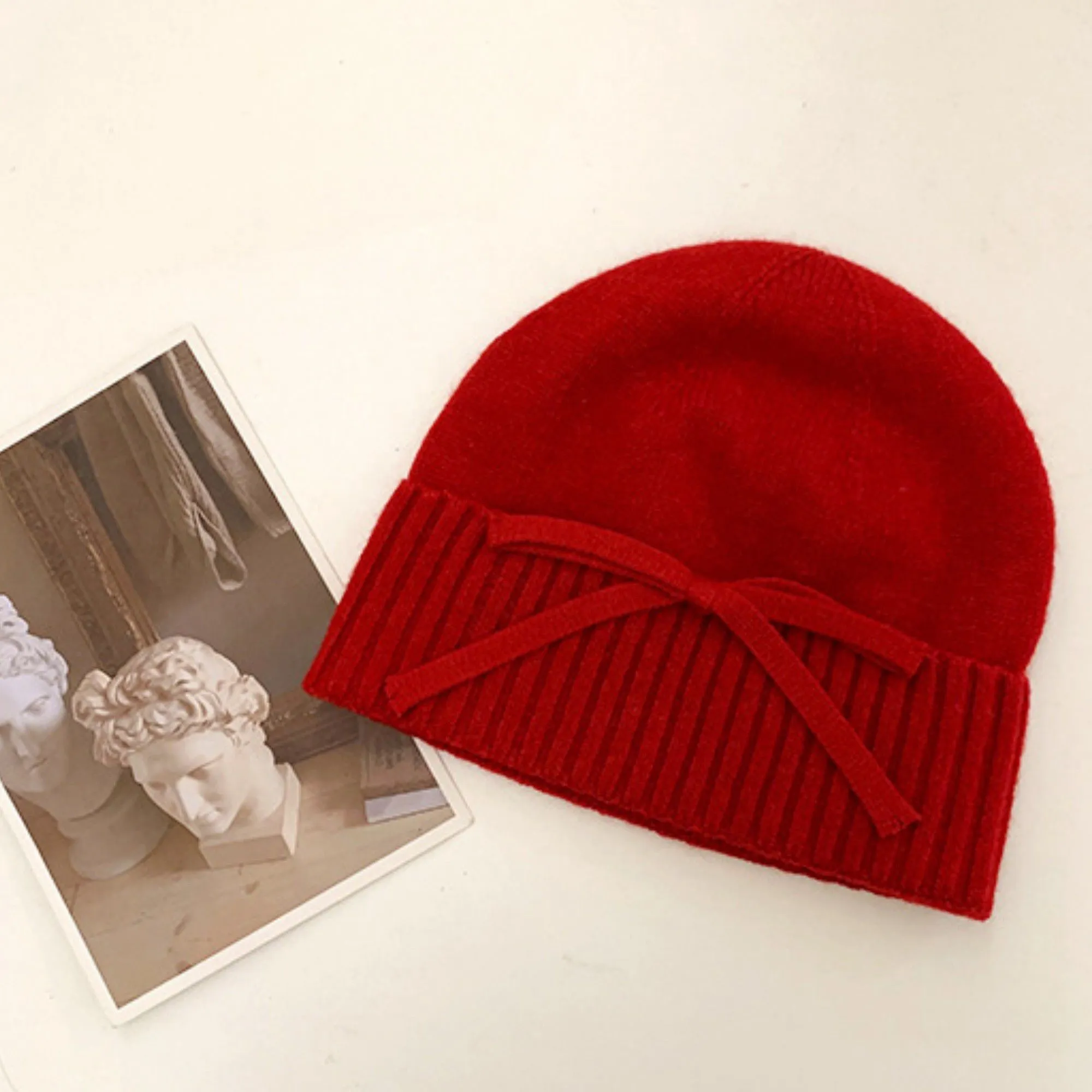 Anna-Kaci Women's Soft Knit Cuffed Beanie Hat with Ribbed Foldover Hem and Delicate Bow Detail sold by Anna-Kaci product image thumbnail 3