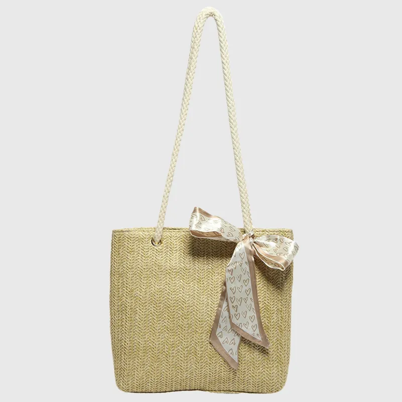 Anna-Kaci Women's Straw Woven Tote Bag with Bow Accent - Lightweight Summer Shoulder Bag sold by Anna-Kaci