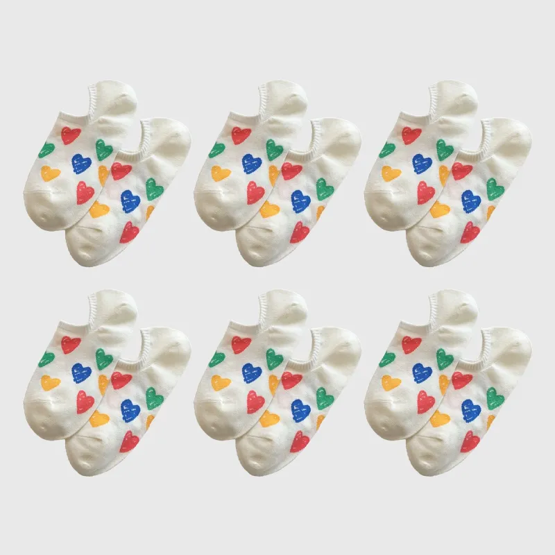 Anna-Kaci Women's Summer Colorful Heart-Printed No-Show Socks 6pk made by Anna-Kaci