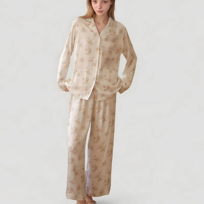 Anna-Kaci Lounge Women's Dainty Floral Print Pajama Set with Button-Up Long Sleeve Top and Relaxed Wide Leg Pants made by Anna-Kaci