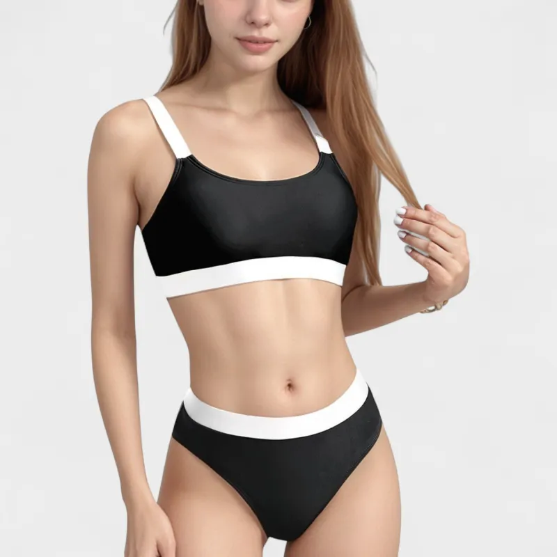 Anna-Kaci Swim Women's Two Tone Scoop Neck Bikini Top with Matching High Waist Bottoms and Adjustable Straps sold by Anna-Kaci