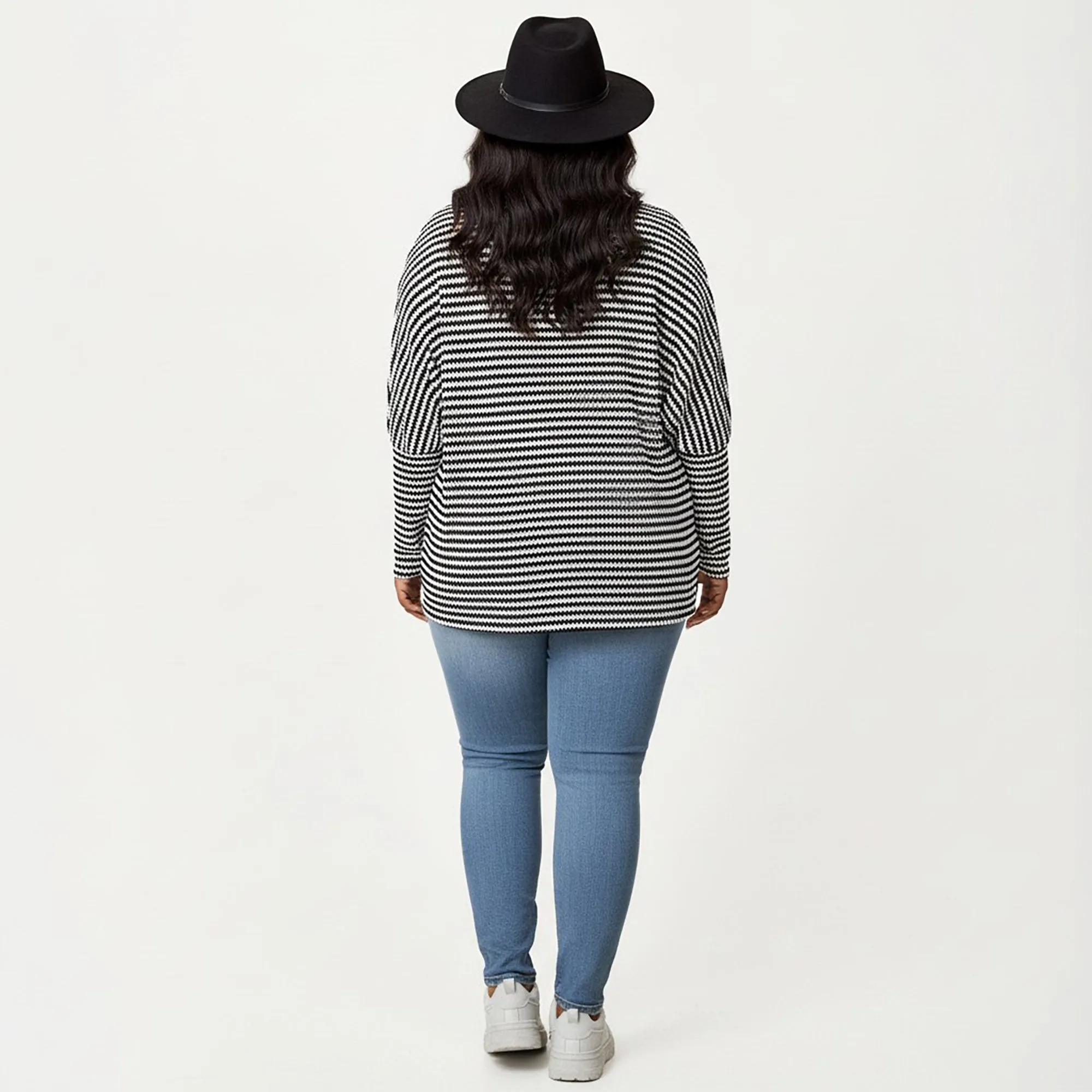 Anna-Kaci Women's Plus Size Striped Knit Long Sleeve Pullover Top with Drop Shoulder Fit and Soft Fabric sold by Anna-Kaci product image thumbnail 4