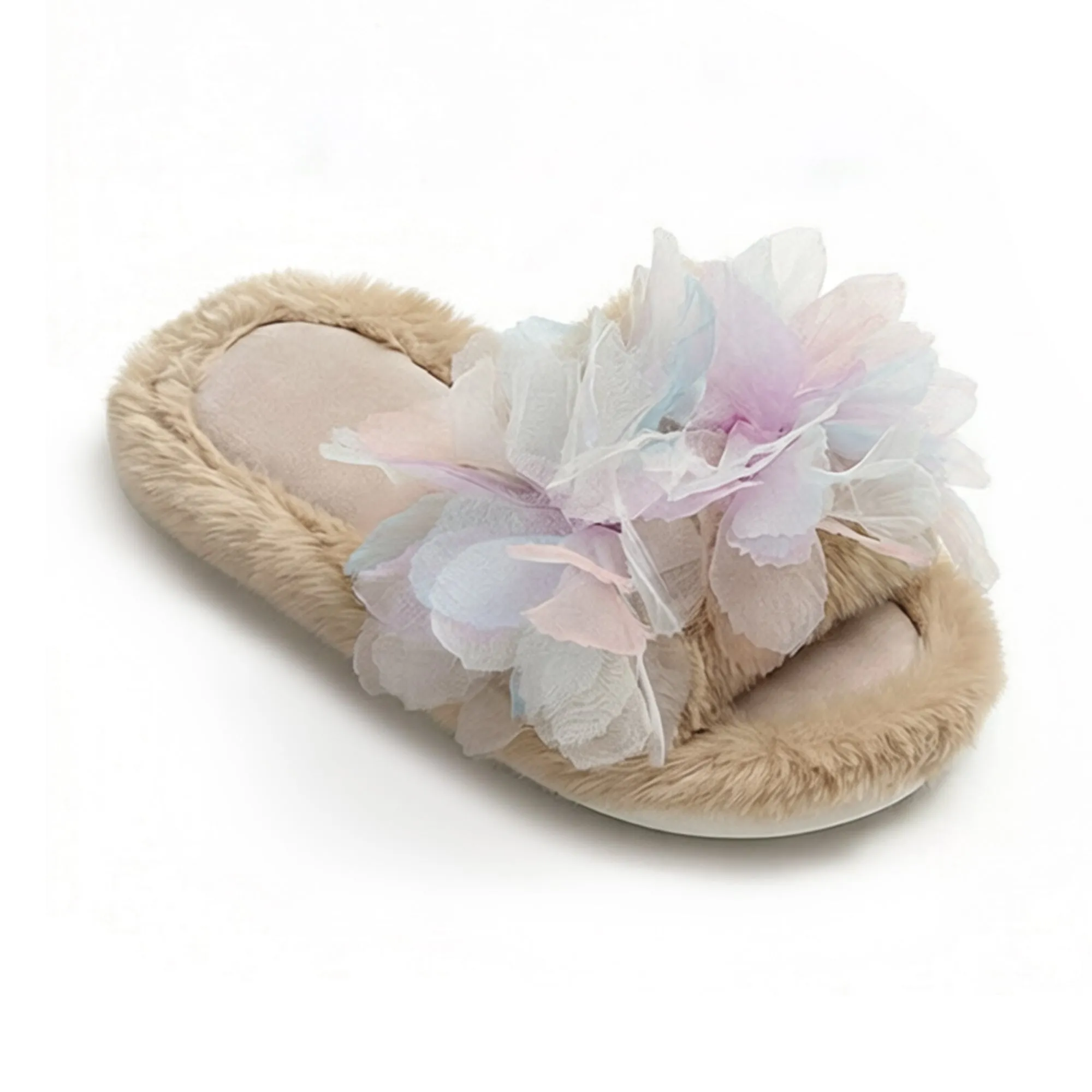 Anna-Kaci Women's Plush Indoor Slide Slippers with Floral Mesh Detail sold by Anna-Kaci