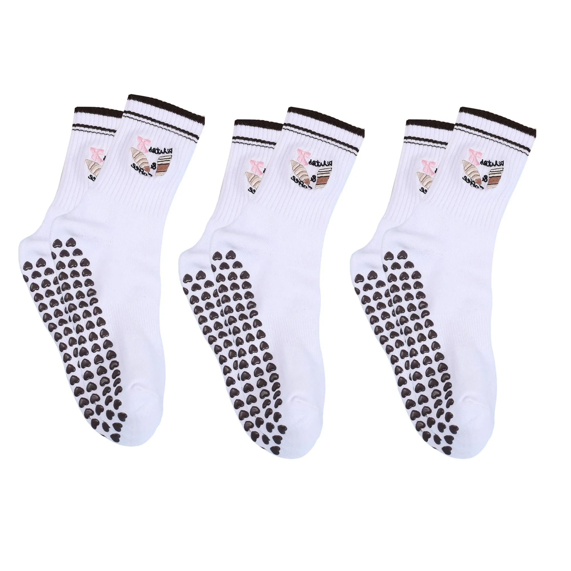 Anna-Kaci Non Slip Grip Yoga Socks Crew Socks Pilates Barre Dance Workout Breathable Athletic Socks 3 Pack sold by Anna-Kaci product image thumbnail 4