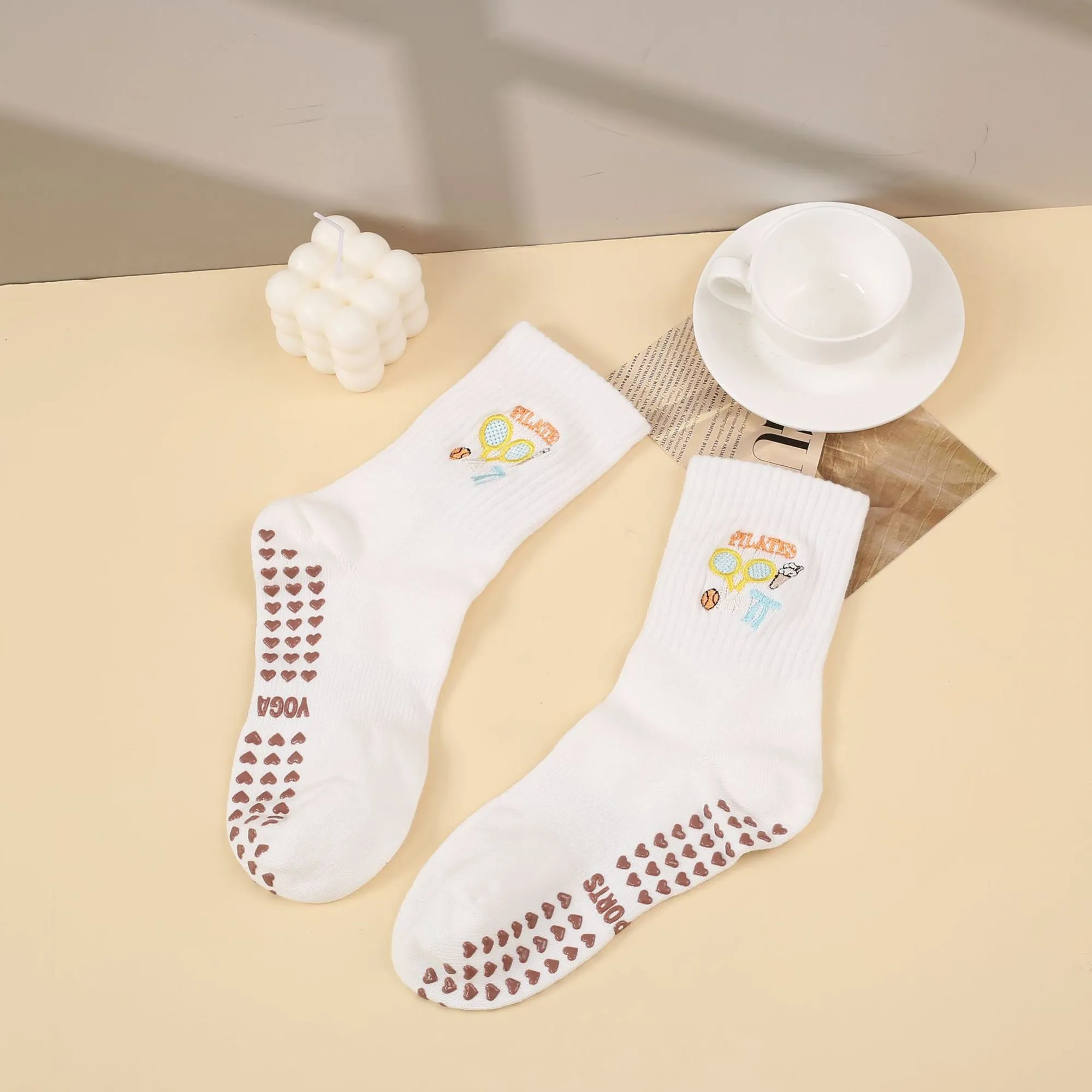 Anna-Kaci Non Slip Grip Yoga Socks Cute Embroidered Pilates Socks Crew Socks for Yoga Barre Dance 2 Pack sold by Anna-Kaci product image thumbnail 2