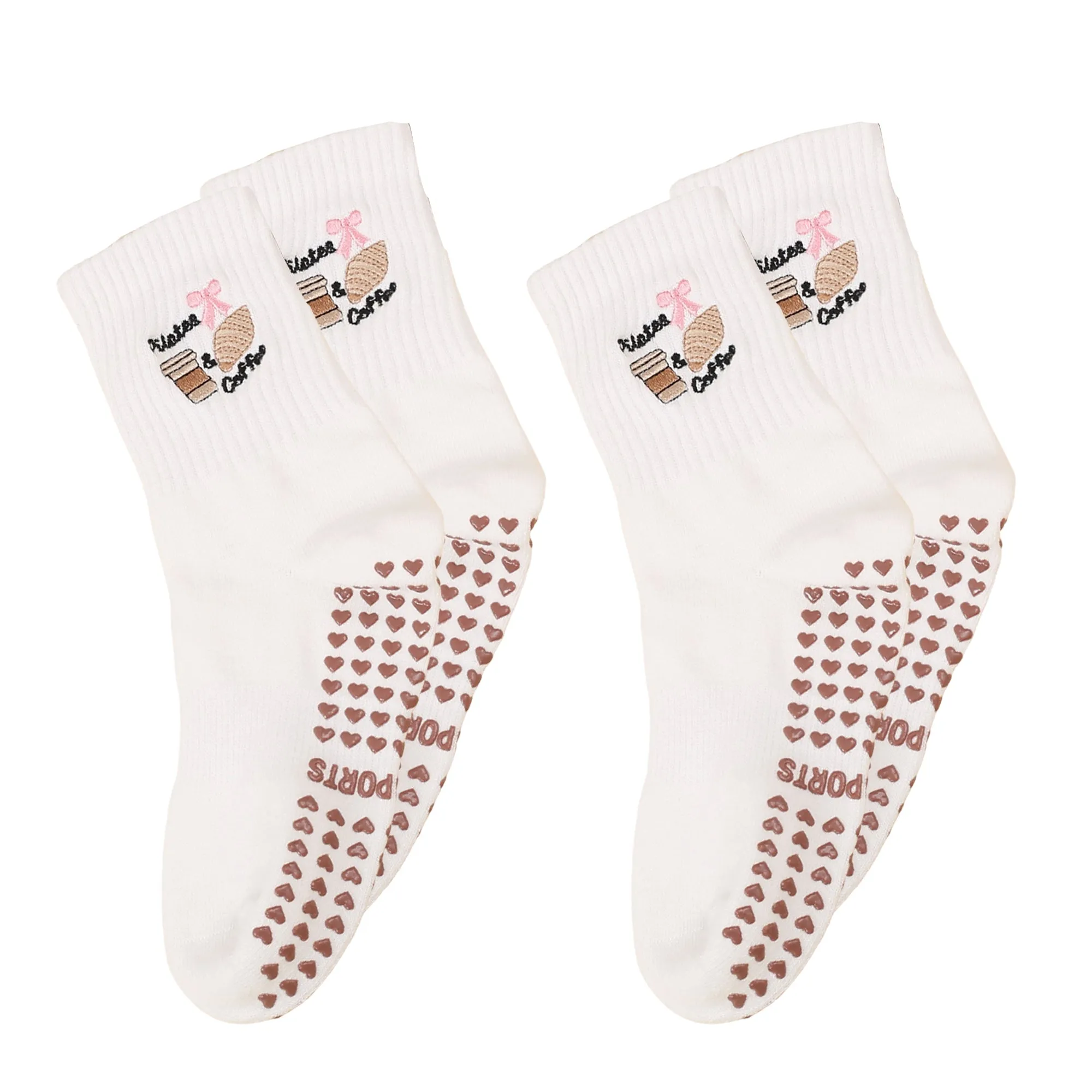 Anna-Kaci Non Slip Grip Yoga Socks Cute Embroidered Pilates Socks Crew Socks for Yoga Barre Dance 2 Pack sold by Anna-Kaci product image thumbnail 3