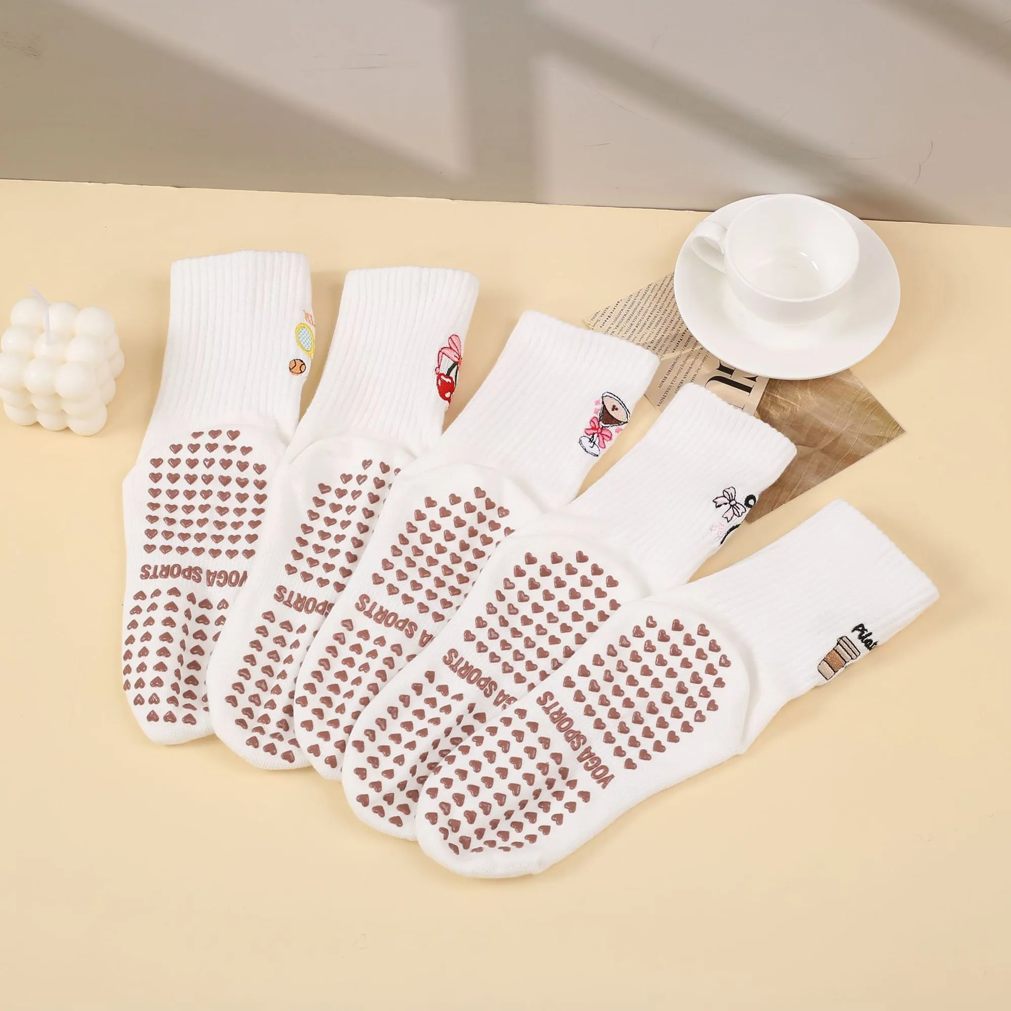 Anna-Kaci Non Slip Grip Yoga Socks Cute Embroidered Pilates Socks Crew Socks for Yoga Barre Dance 2 Pack sold by Anna-Kaci product image thumbnail 4