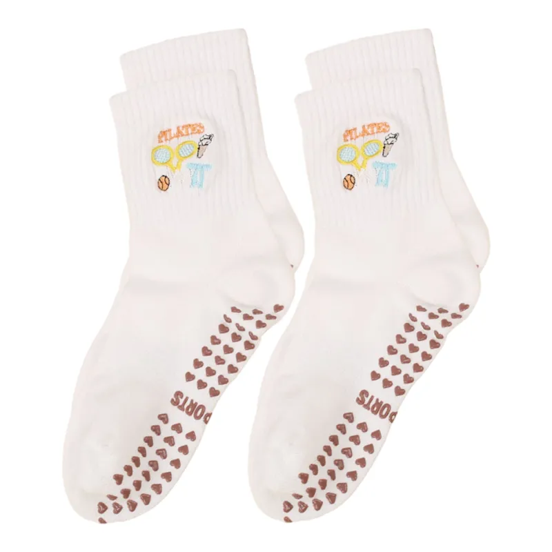 Anna-Kaci Non Slip Grip Yoga Socks Cute Embroidered Pilates Socks Crew Socks for Yoga Barre Dance 2 Pack made by Anna-Kaci
