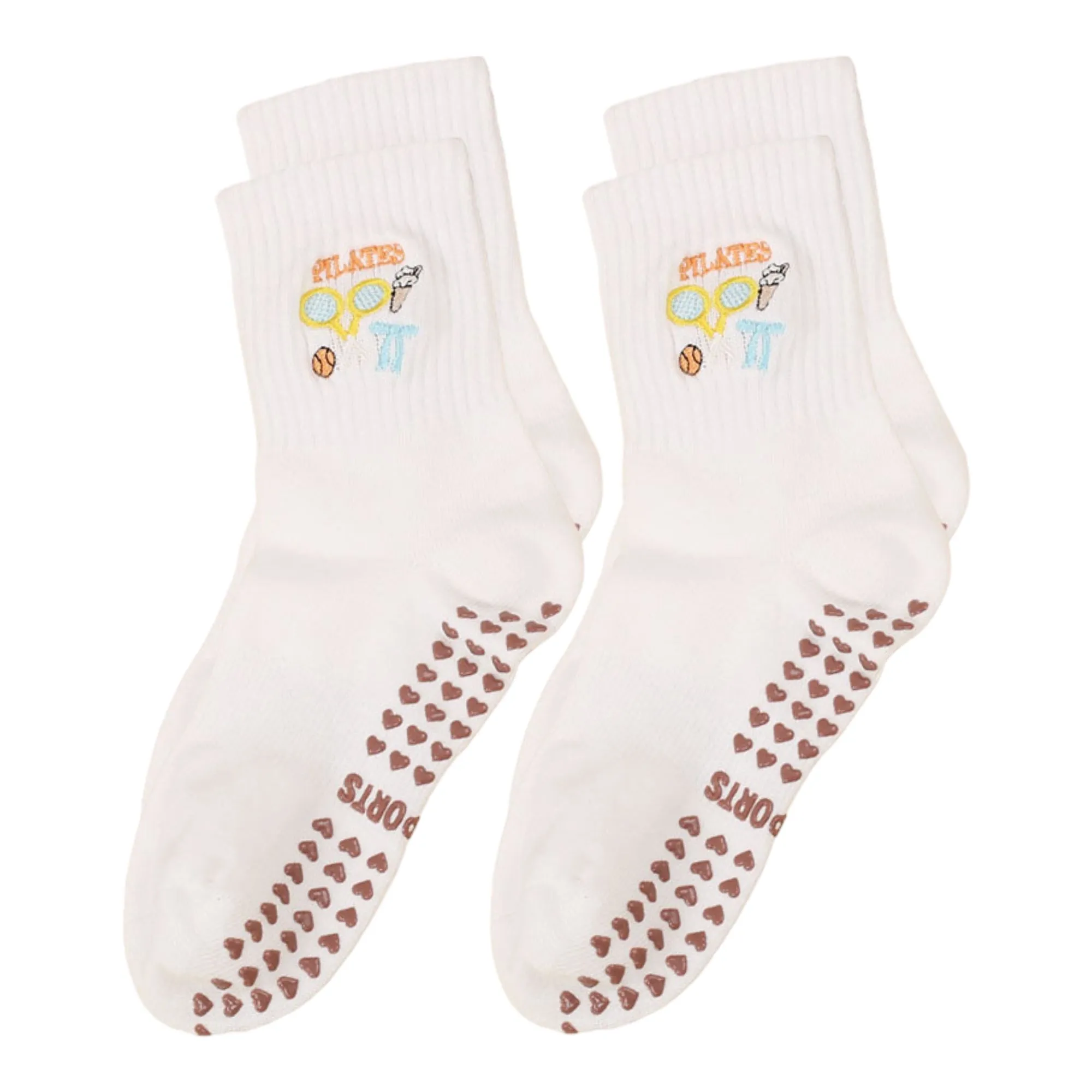 Anna-Kaci Non Slip Grip Yoga Socks Cute Embroidered Pilates Socks Crew Socks for Yoga Barre Dance 2 Pack sold by Anna-Kaci
