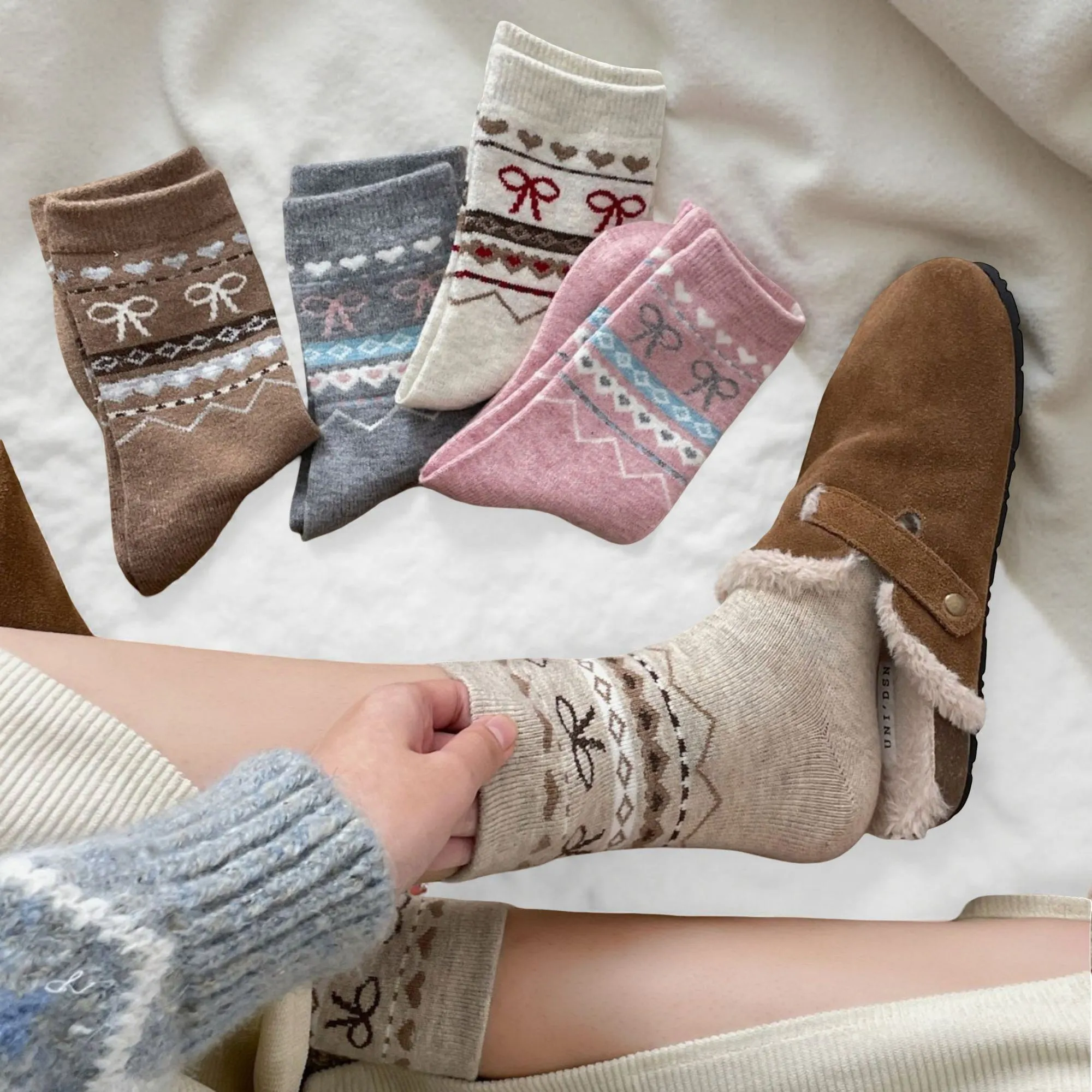 Anna-Kaci Women's 3-Pair Ribbed Knit Crew Socks with Bow and Nordic Pattern Detail sold by Anna-Kaci product image thumbnail 3