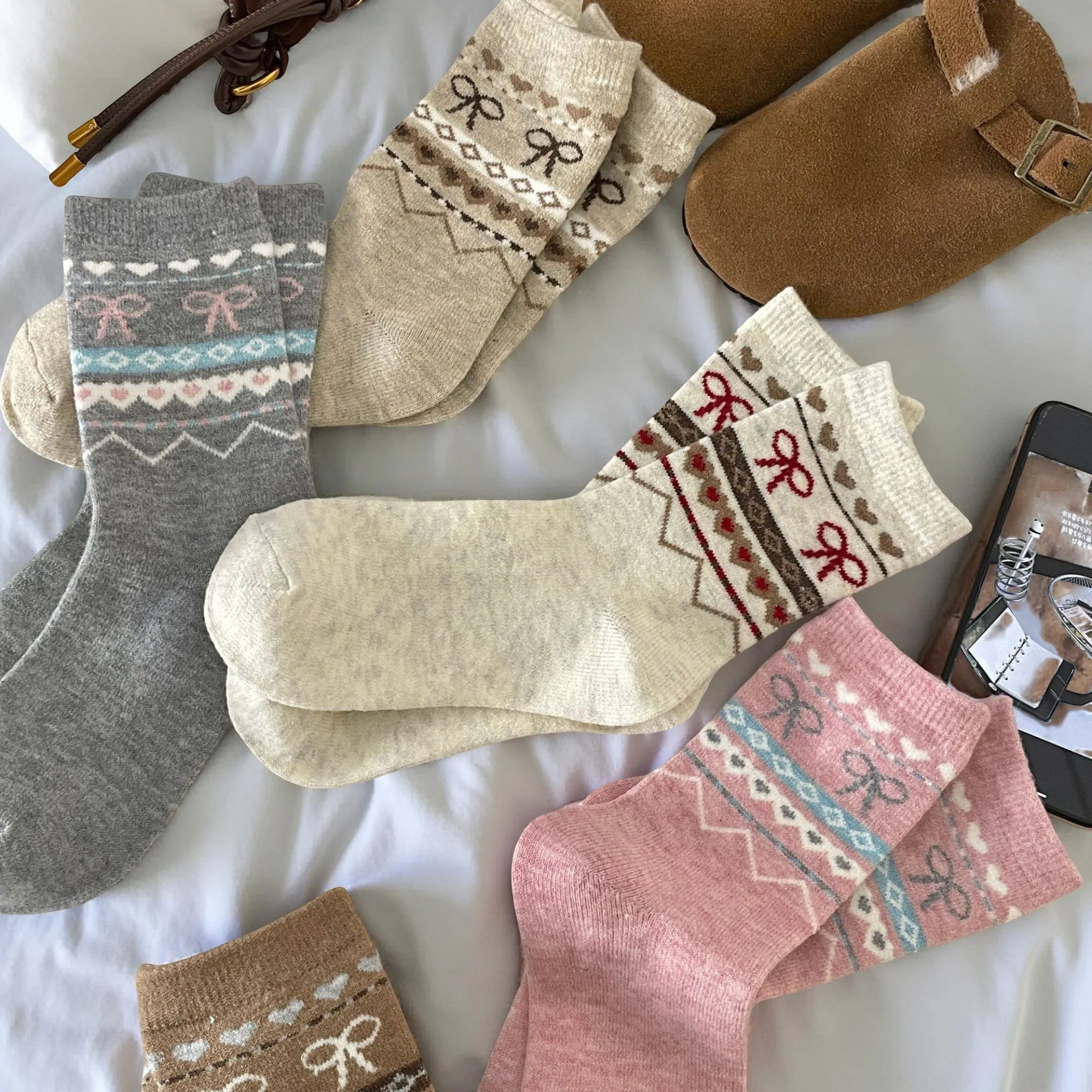 Anna-Kaci Women's 3-Pair Ribbed Knit Crew Socks with Bow and Nordic Pattern Detail sold by Anna-Kaci product image thumbnail 4