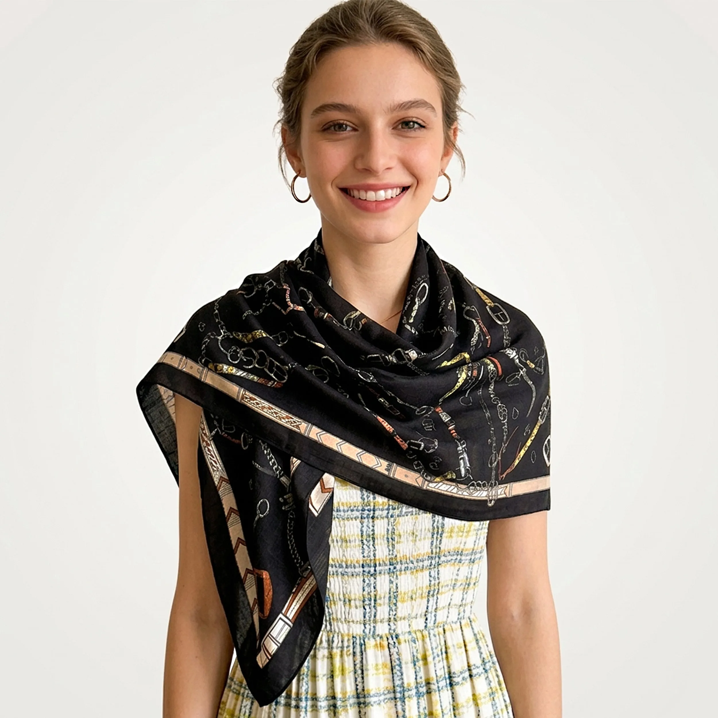 Anna-Kaci Women's Large Equestrian Square Scarf 35 Inch Lightweight Fashion Neck Hair Shawl Wrap sold by Anna-Kaci product image thumbnail 2