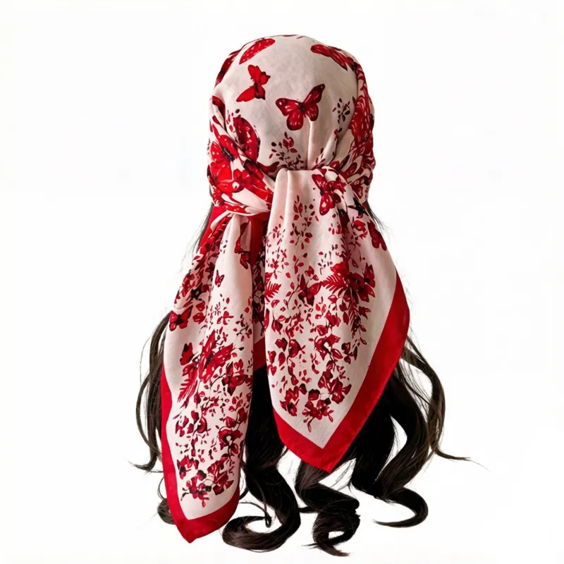 Anna-Kaci Women's 35 Inch Butterfly Floral Square Scarf Lightweight Fashion Shawl Wrap Hair Scarf made by Anna-Kaci