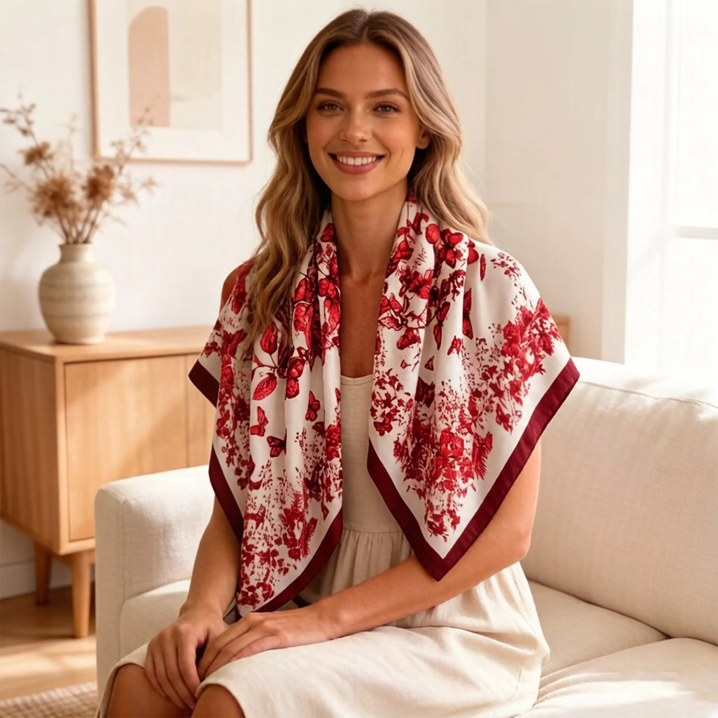 Anna-Kaci Women's 35 Inch Butterfly Floral Square Scarf Lightweight Fashion Shawl Wrap Hair Scarf sold by Anna-Kaci product image thumbnail 2