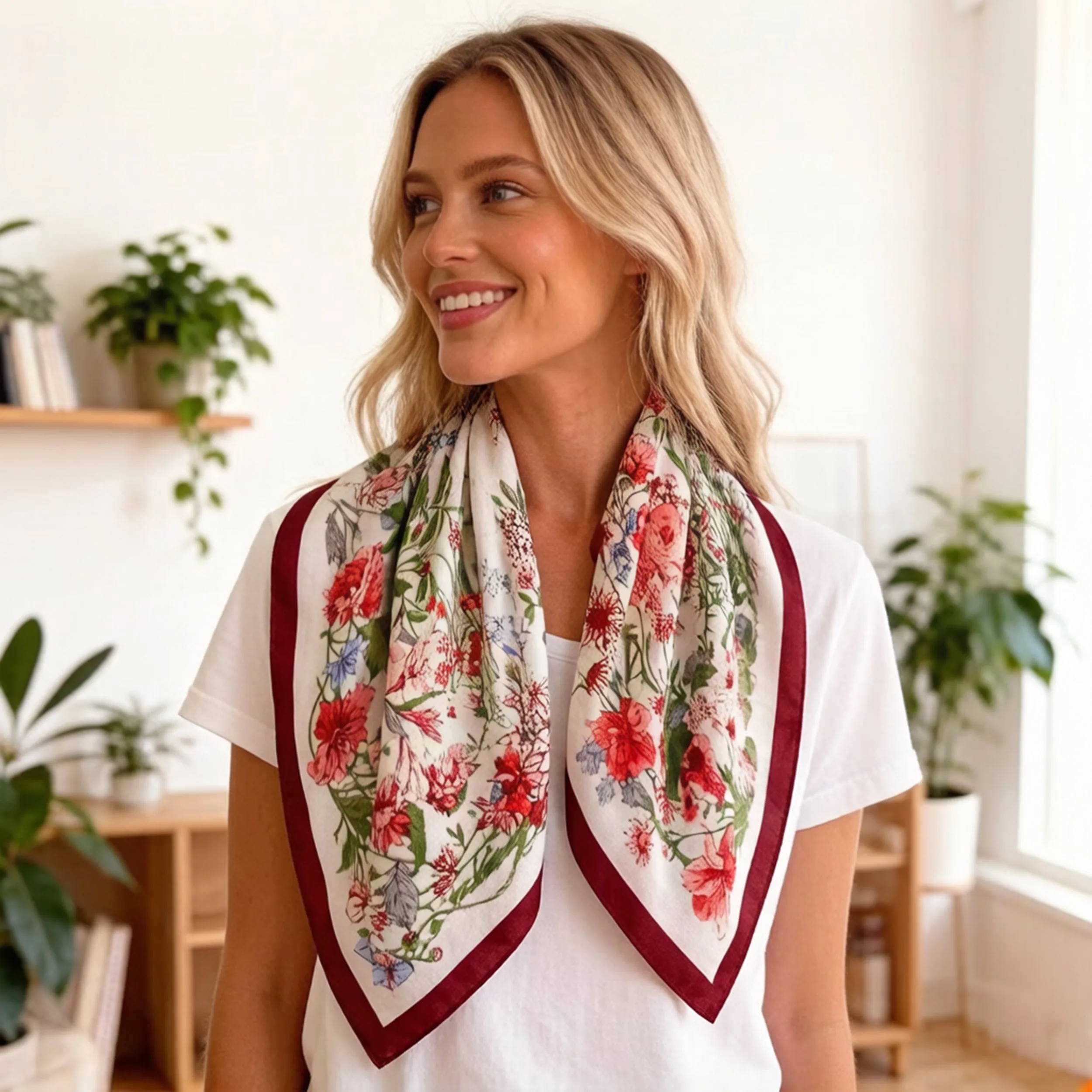 Anna-Kaci Women's 35 Inch Large Floral Square Scarf Lightweight Fashion Shawl Wrap Neck Hair Scarf sold by Anna-Kaci product image thumbnail 3