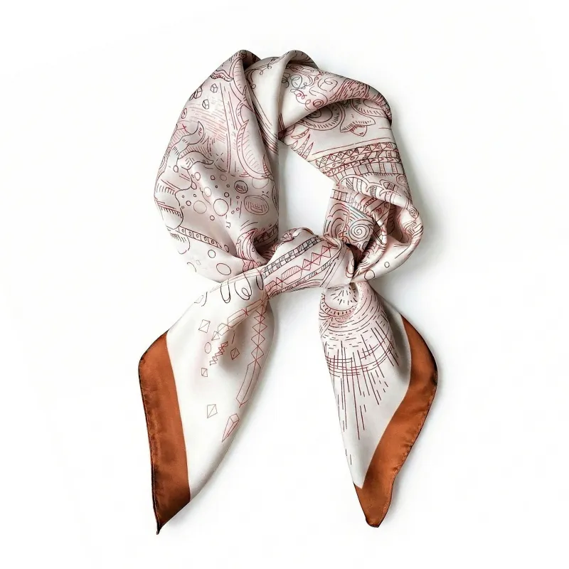 Anna-Kaci Women's Square Artistic Line Print Satin Scarf Lightweight Silk Touch Wrap 27.5 Inch made by Anna-Kaci