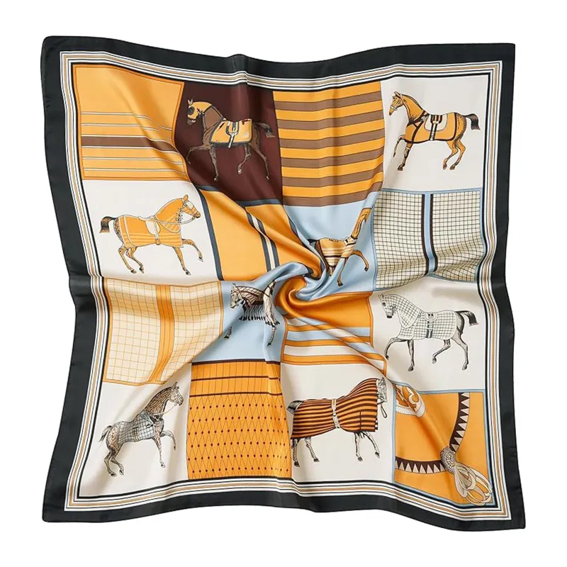 Anna-Kaci Women's Square Equestrian Horse Satin Scarf Lightweight Silk Feel Wrap 27.5 Inch made by Anna-Kaci
