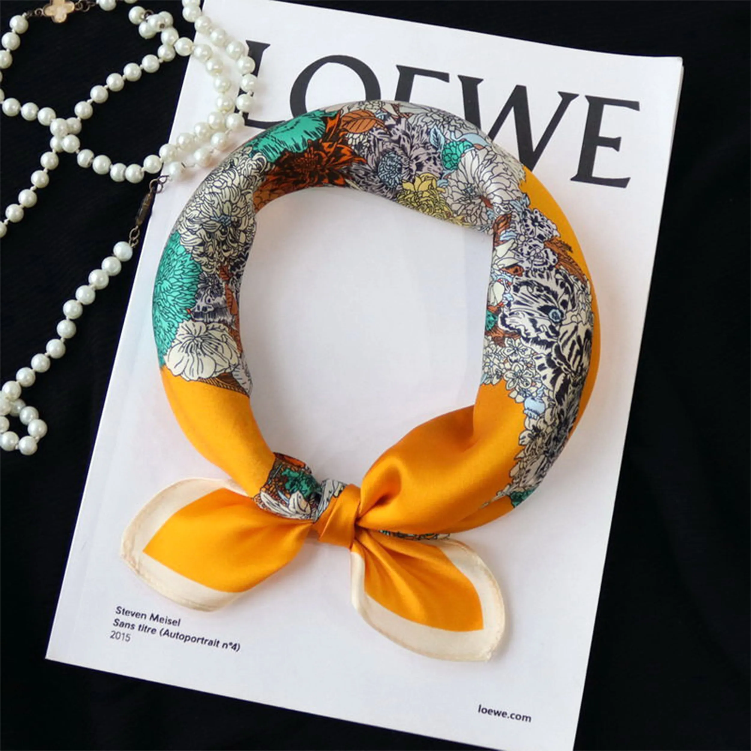 Anna-Kaci Women's Square Floral Horse Silk Feel Satin Scarf Lightweight Wrap 27.5 Inch sold by Anna-Kaci product image thumbnail 4