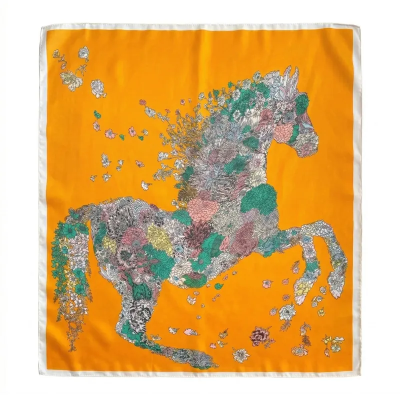 Anna-Kaci Women's Square Floral Horse Silk Feel Satin Scarf Lightweight Wrap 27.5 Inch made by Anna-Kaci