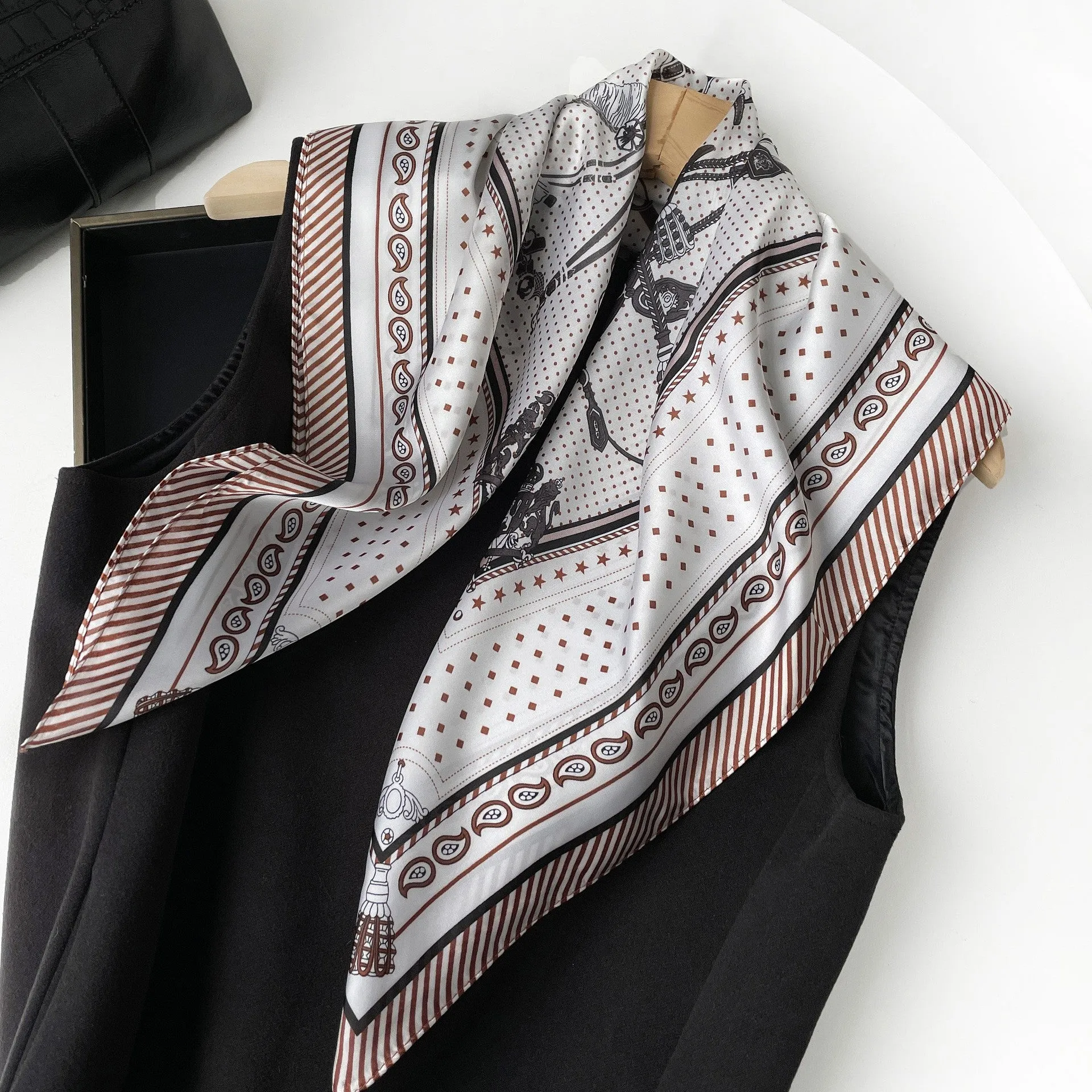 Anna-Kaci Women's Equestrian Print Silk Feel Satin Square Scarf Lightweight Neck Wrap 27.5 Inches sold by Anna-Kaci product image thumbnail 3