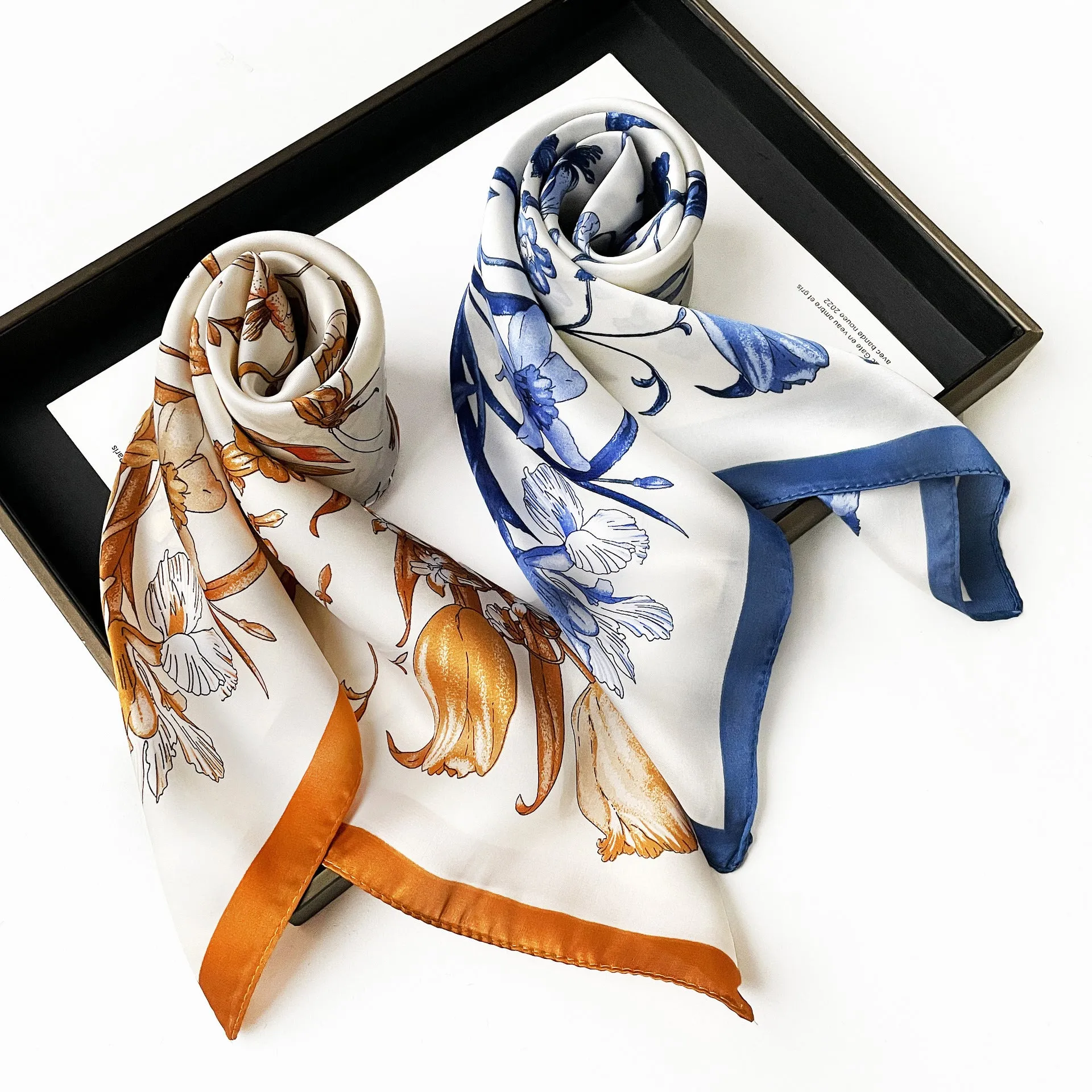 Anna-Kaci Women's Square Floral Silk Feel Scarf Lightweight Botanical Print Neck Wrap 27.5 Inch sold by Anna-Kaci product image thumbnail 4