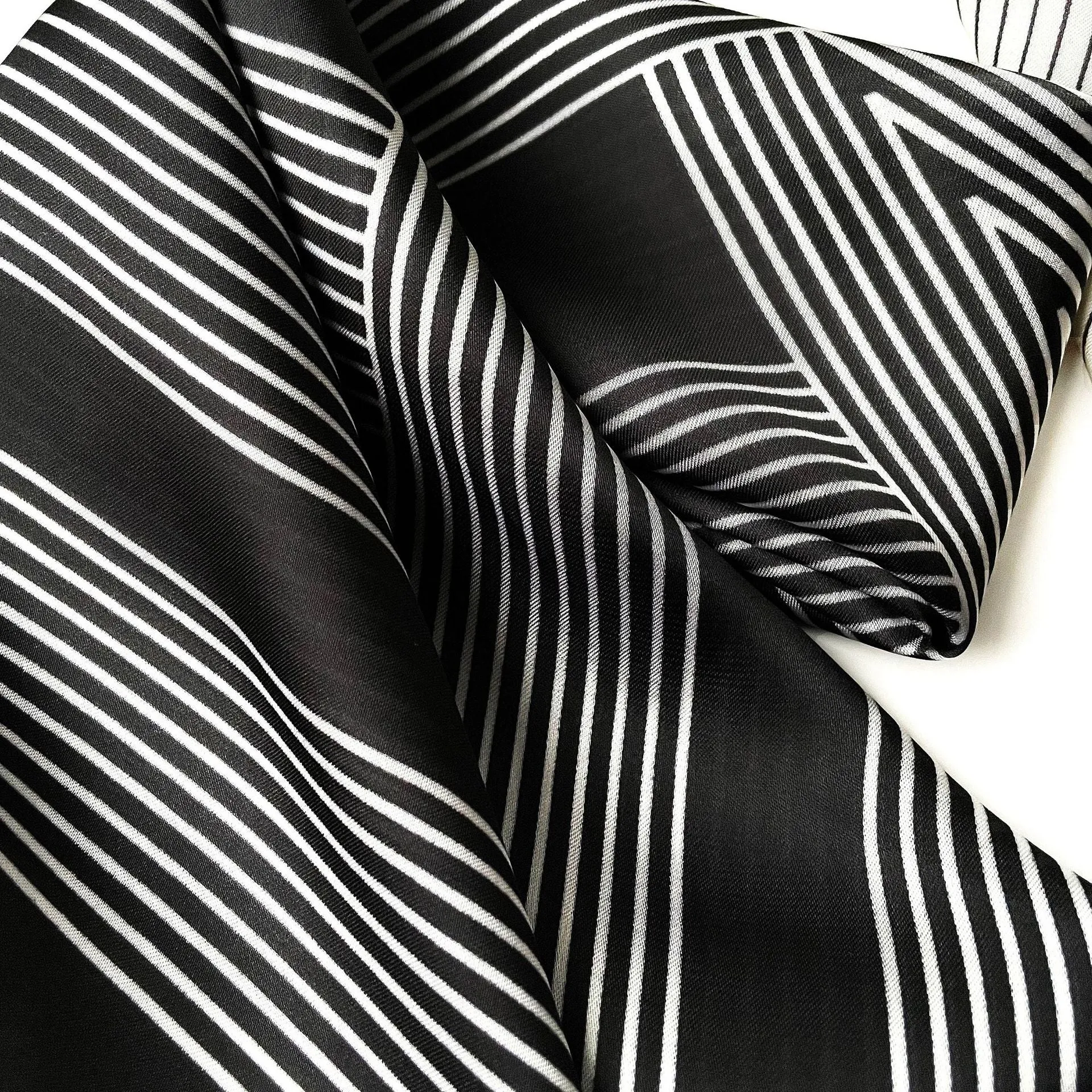 Anna-Kaci Women's Square Satin Neck Scarf Black and White Geometric Stripe Print 27.5 Inch sold by Anna-Kaci product image thumbnail 3