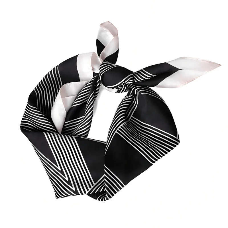 Anna-Kaci Women's Square Satin Neck Scarf Black and White Geometric Stripe Print 27.5 Inch made by Anna-Kaci