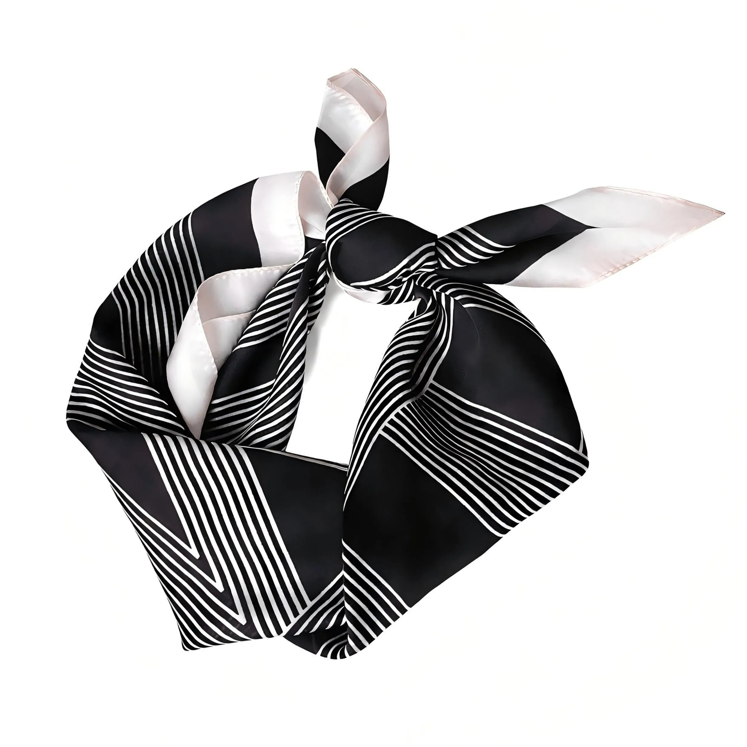 Anna-Kaci Women's Square Satin Neck Scarf Black and White Geometric Stripe Print 27.5 Inch sold by Anna-Kaci