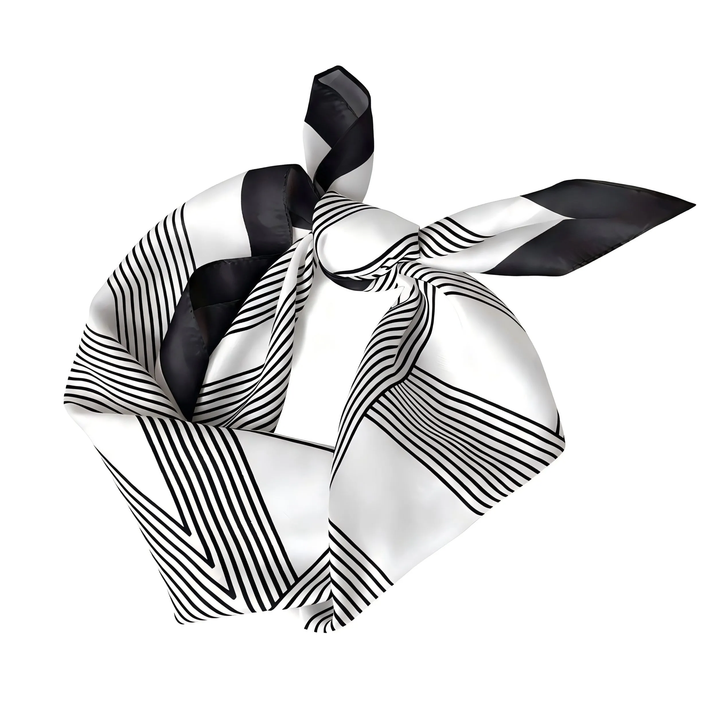 Anna-Kaci Women's Square Satin Neck Scarf Black and White Geometric Stripe Print 27.5 Inch sold by Anna-Kaci product image thumbnail 5