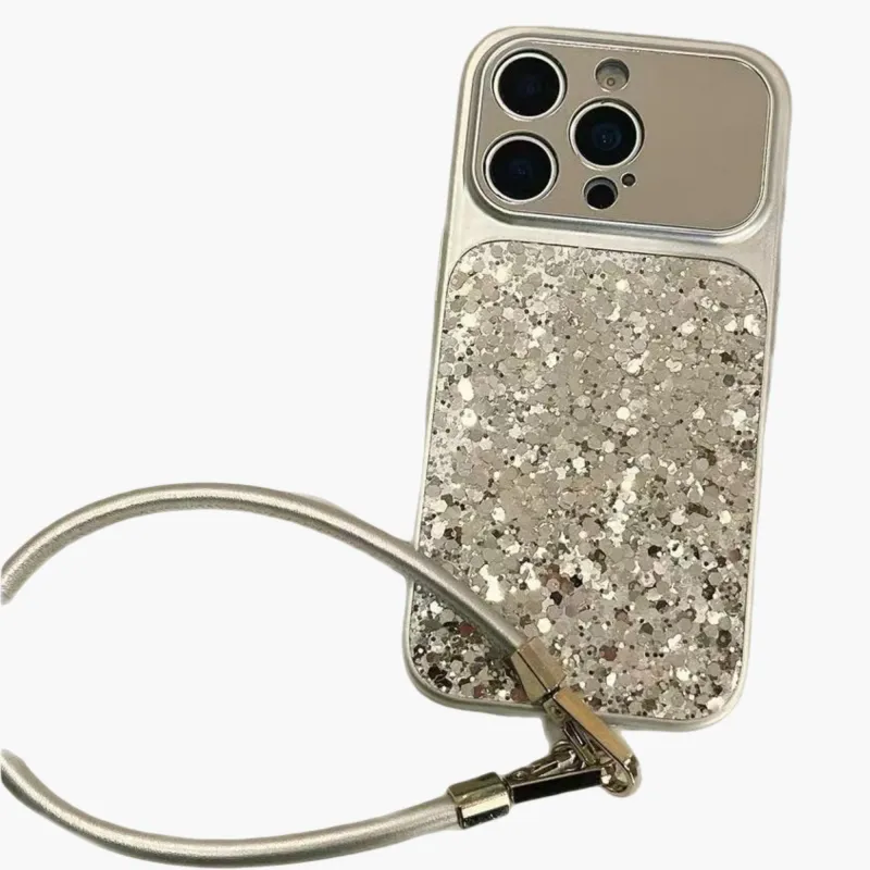 Anna-Kaci Glitter Phone Case with Wrist Strap Protective Cover Sparkle Back Panel Secure Grip Design made by Anna-Kaci