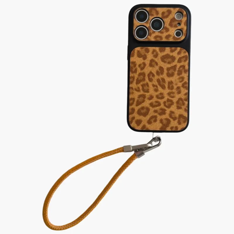 Anna-Kaci Leopard Print Phone Case with Wrist Strap Textured Back Protective Shock Resistant Cover made by Anna-Kaci