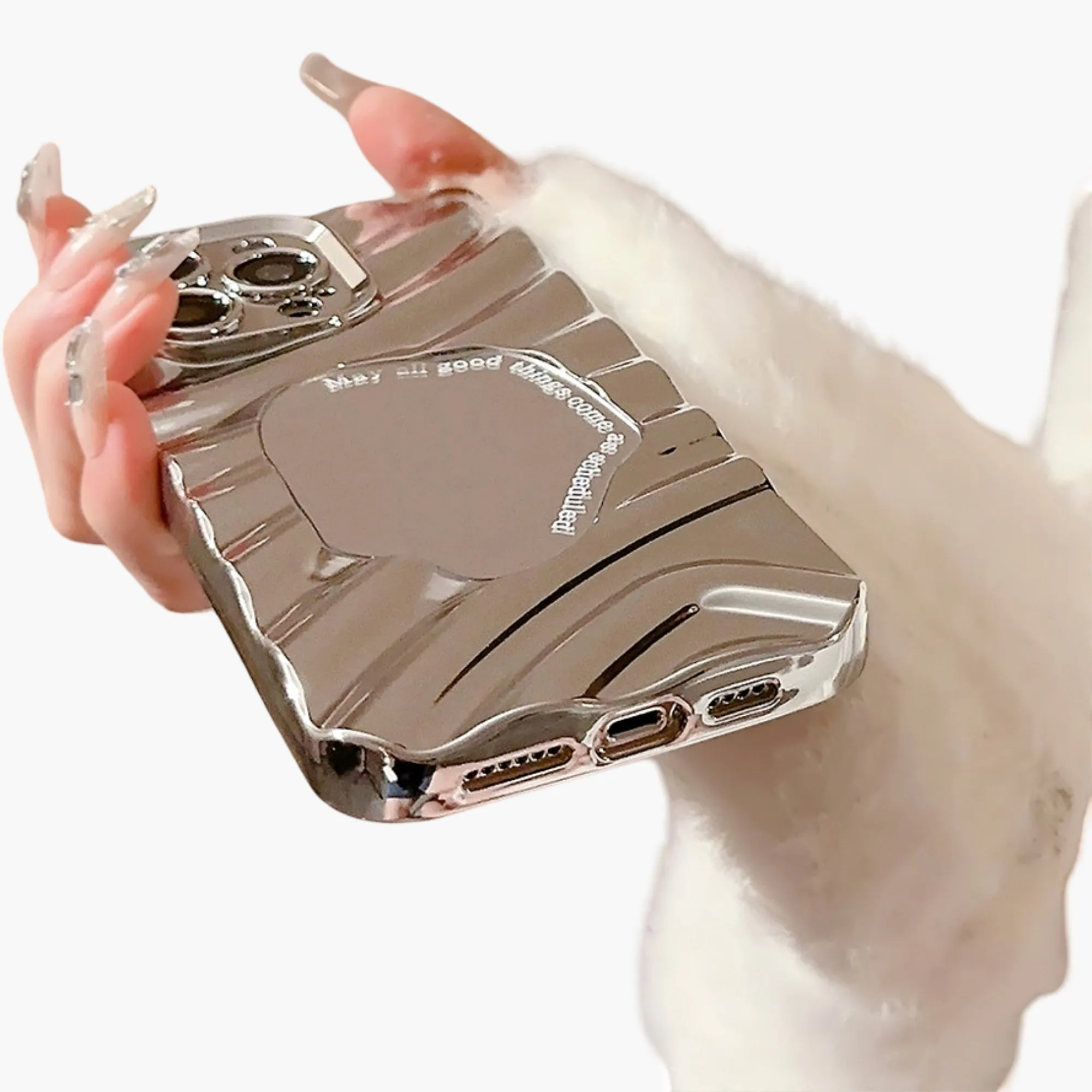 Anna-Kaci Glossy Ripple Phone Case with Mirror Detail Wavy Pattern Protective Cover sold by Anna-Kaci product image thumbnail 5