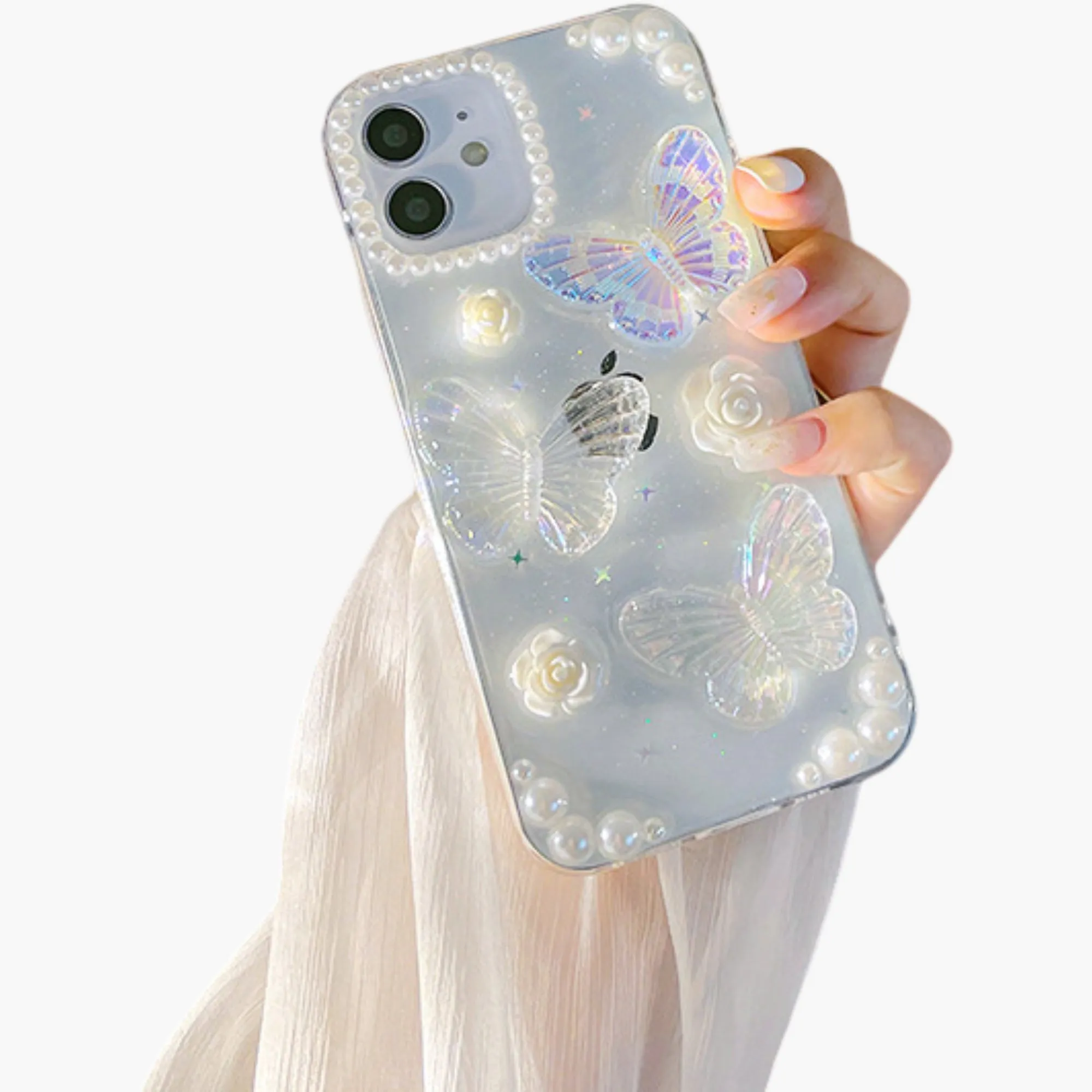 Anna-Kaci Pearl Butterfly Phone Case with 3D Floral Embellishment Glitter Design Protective Cover sold by Anna-Kaci product image thumbnail 3