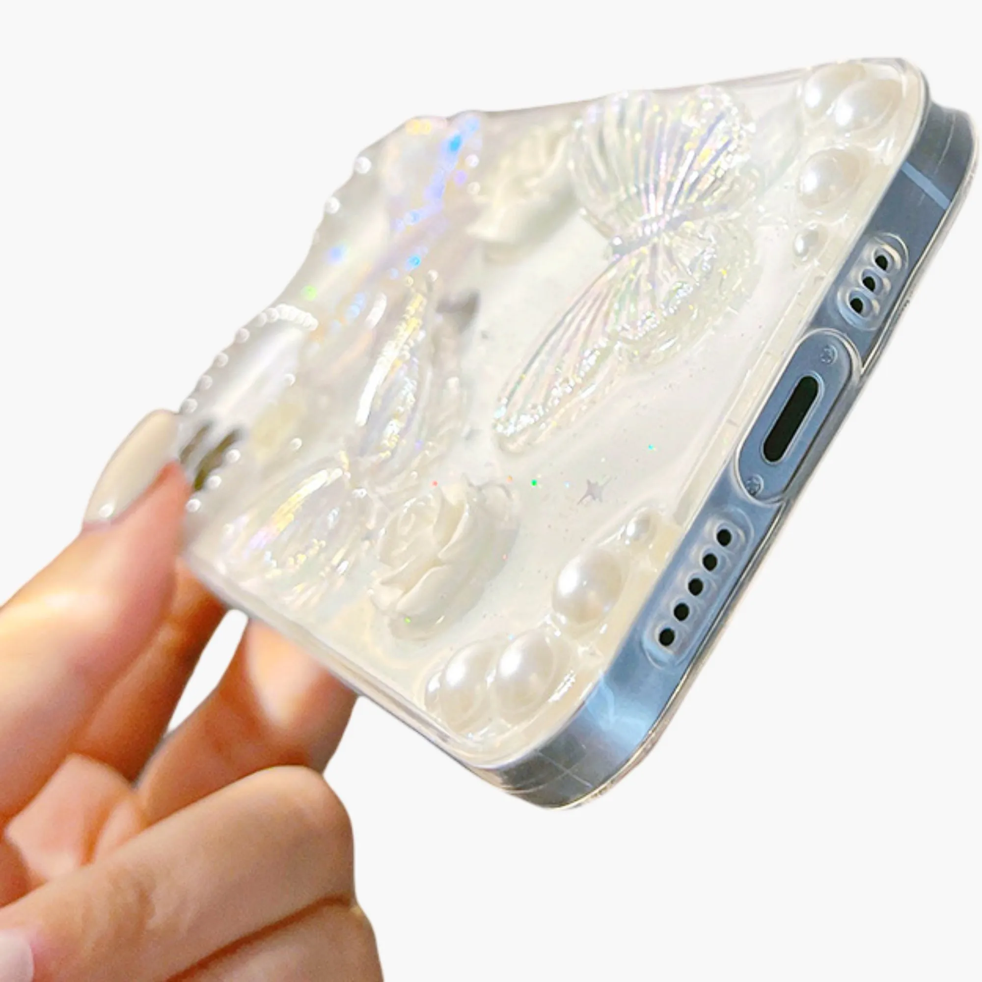Anna-Kaci Pearl Butterfly Phone Case with 3D Floral Embellishment Glitter Design Protective Cover sold by Anna-Kaci product image thumbnail 4