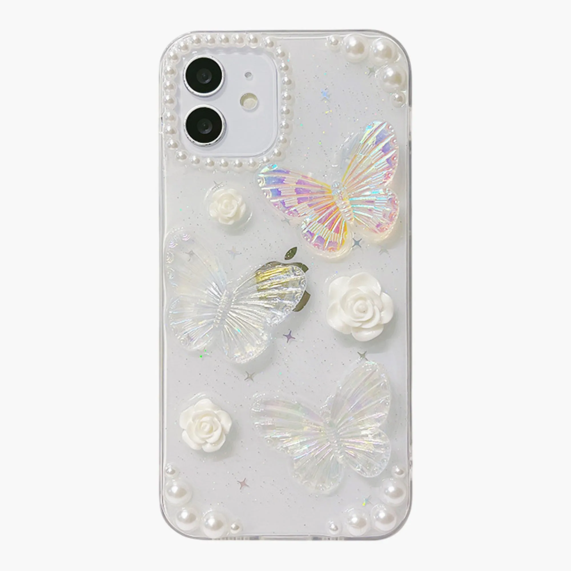 Anna-Kaci Pearl Butterfly Phone Case with 3D Floral Embellishment Glitter Design Protective Cover sold by Anna-Kaci