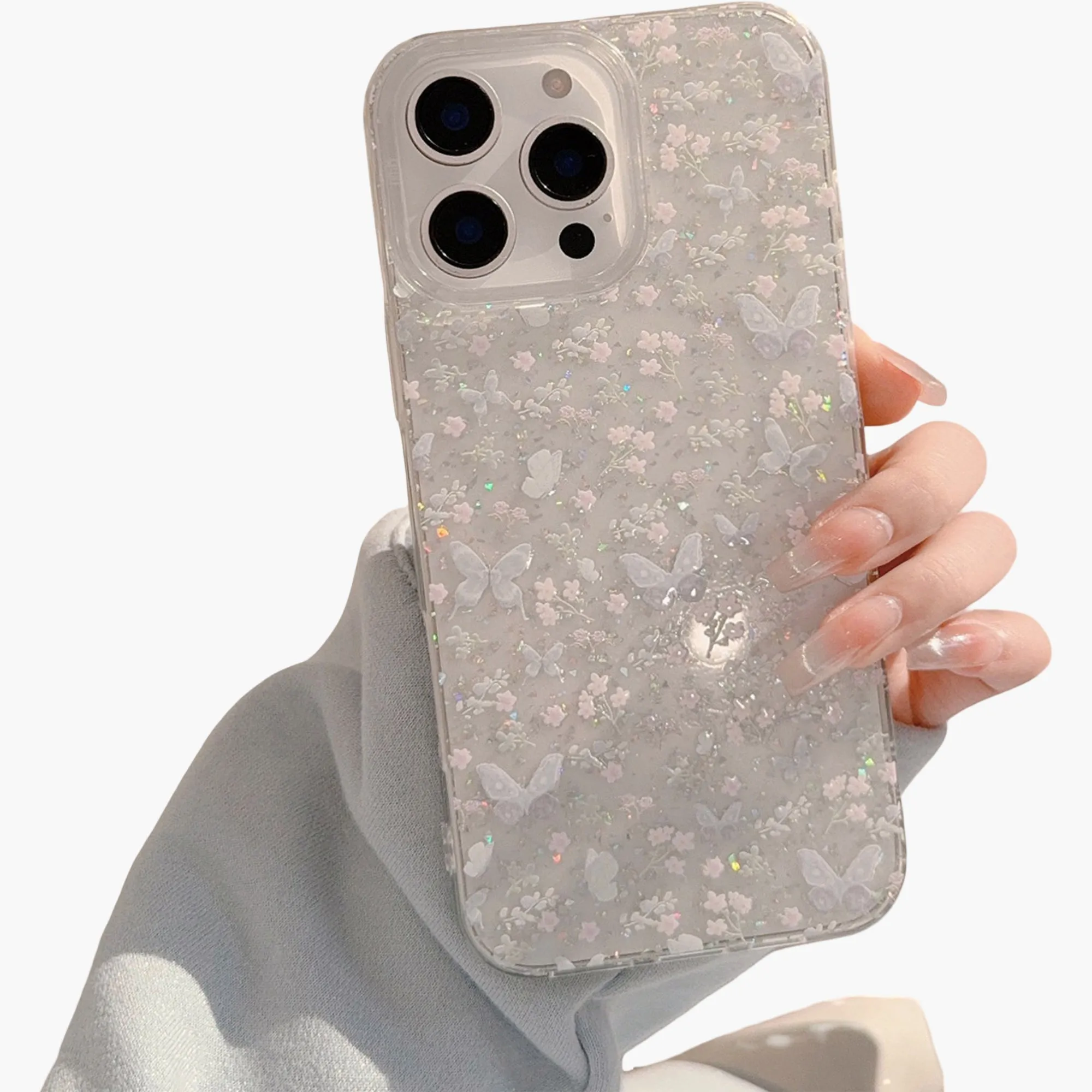 Anna-Kaci Butterfly Floral Phone Case with Glitter Detail Clear Pattern Lightweight Protective Cover sold by Anna-Kaci product image thumbnail 3