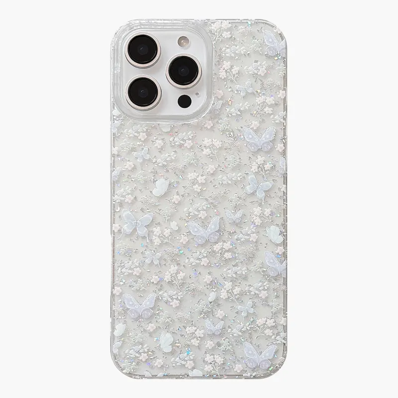 Anna-Kaci Butterfly Floral Phone Case with Glitter Detail Clear Pattern Lightweight Protective Cover made by Anna-Kaci
