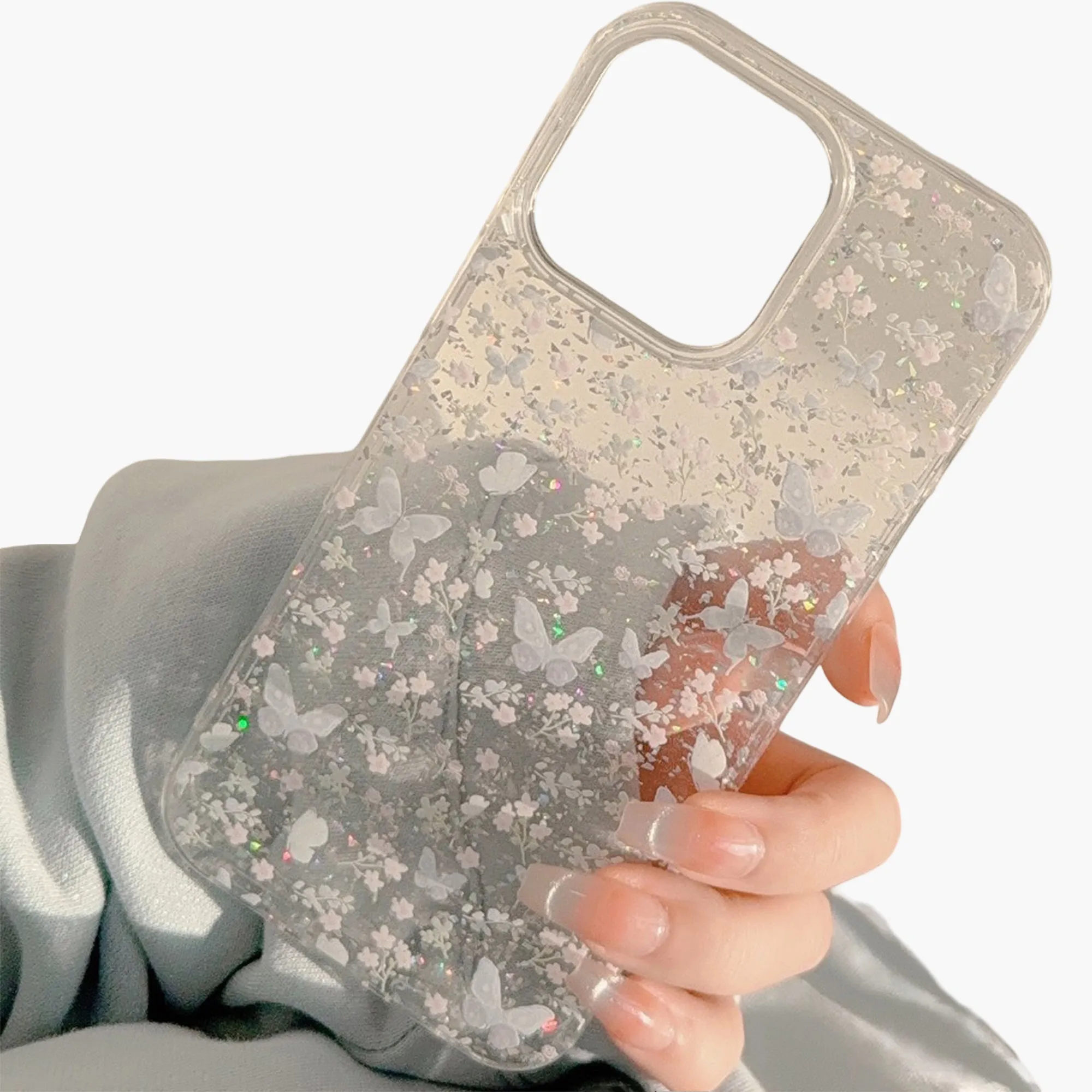 Anna-Kaci Butterfly Floral Phone Case with Glitter Detail Clear Pattern Lightweight Protective Cover sold by Anna-Kaci product image thumbnail 2