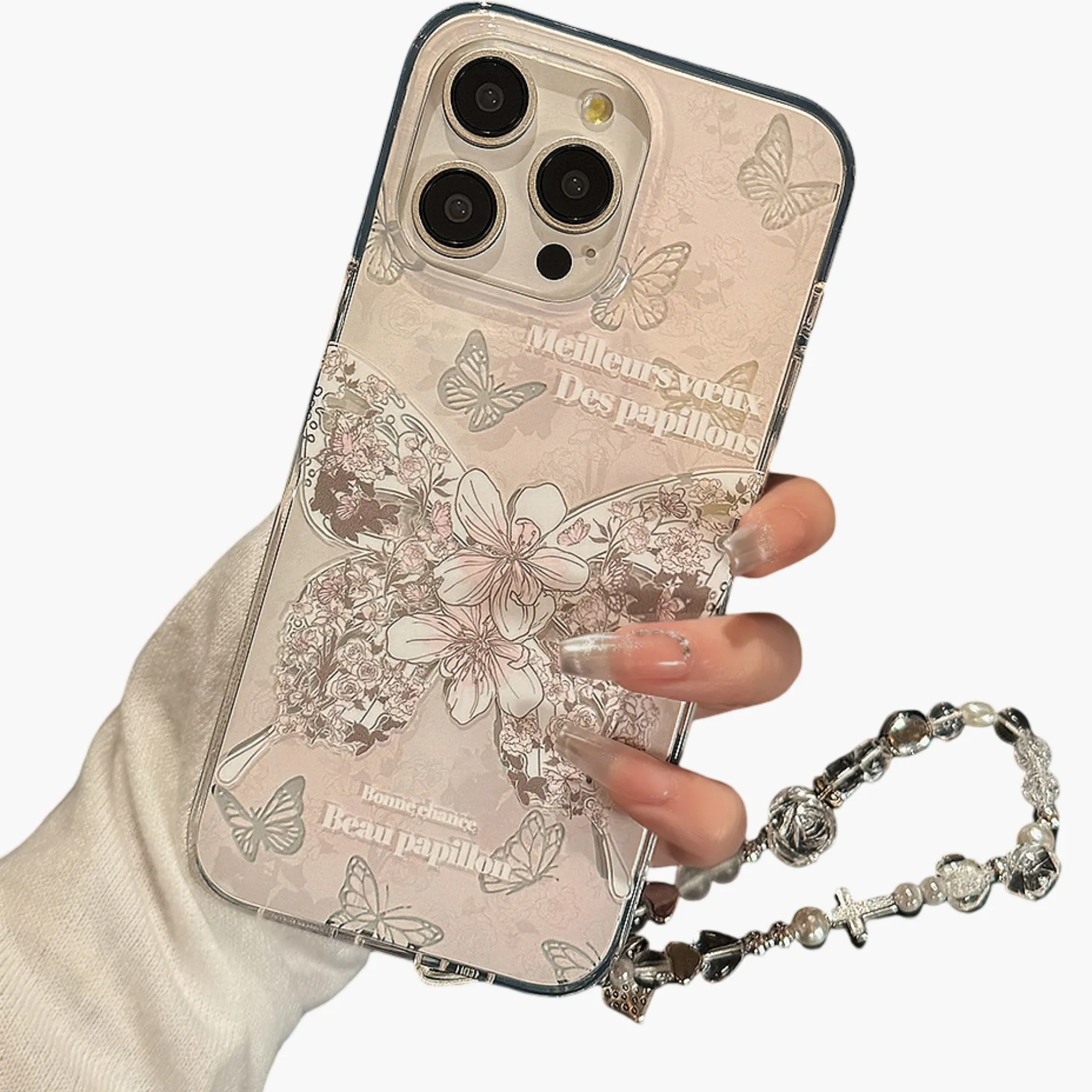 Anna-Kaci Butterfly Floral Phone Case with Beaded Wrist Strap Vintage Style Pattern Protective Cover sold by Anna-Kaci product image thumbnail 4