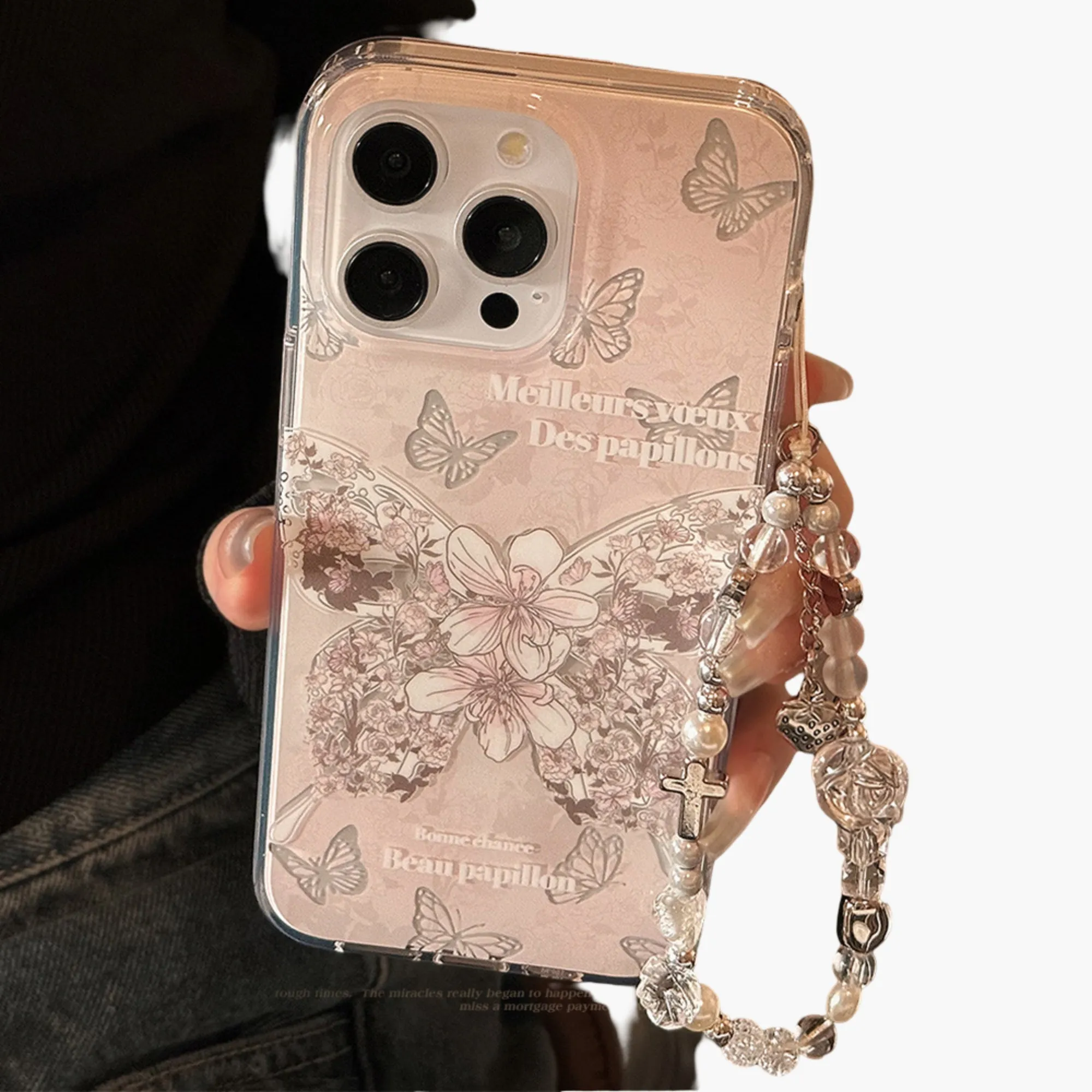 Anna-Kaci Butterfly Floral Phone Case with Beaded Wrist Strap Vintage Style Pattern Protective Cover sold by Anna-Kaci product image thumbnail 2