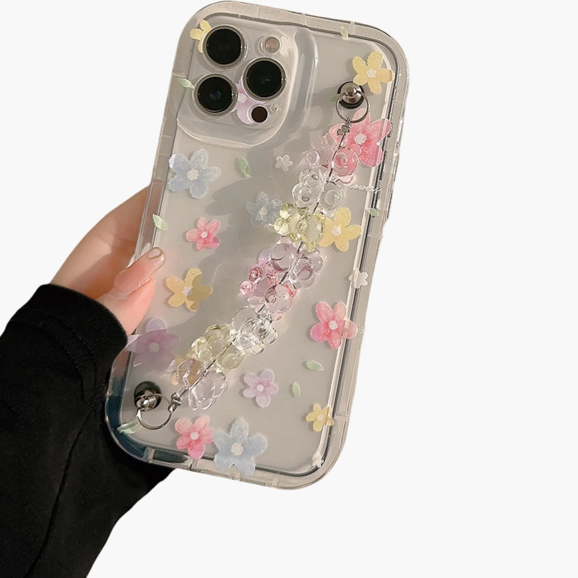 Anna-Kaci Clear Floral Phone Case with Beaded Wrist Strap Raised Flower Applique Design Protective Cover sold by Anna-Kaci product image thumbnail 5