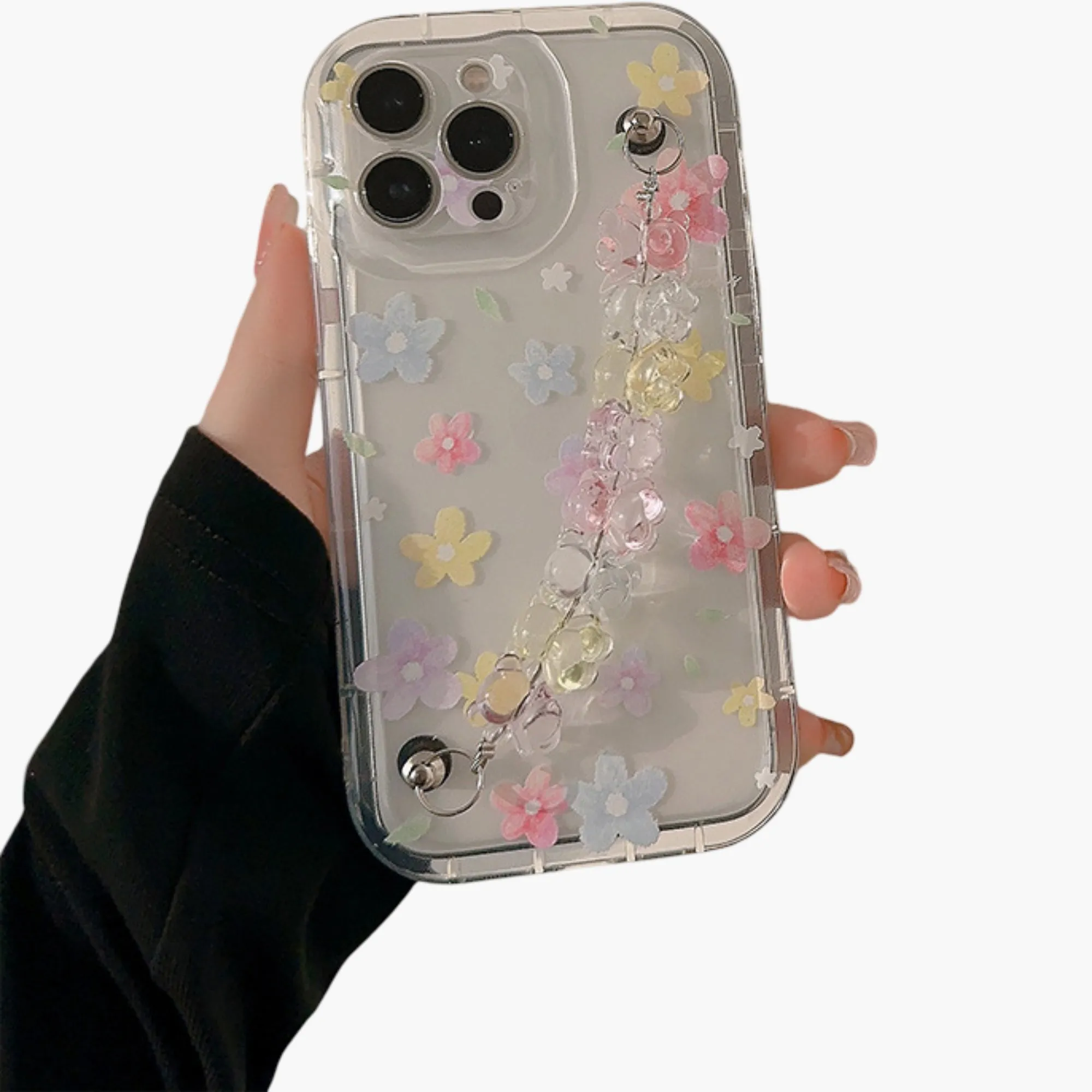 Anna-Kaci Clear Floral Phone Case with Beaded Wrist Strap Raised Flower Applique Design Protective Cover sold by Anna-Kaci product image thumbnail 2