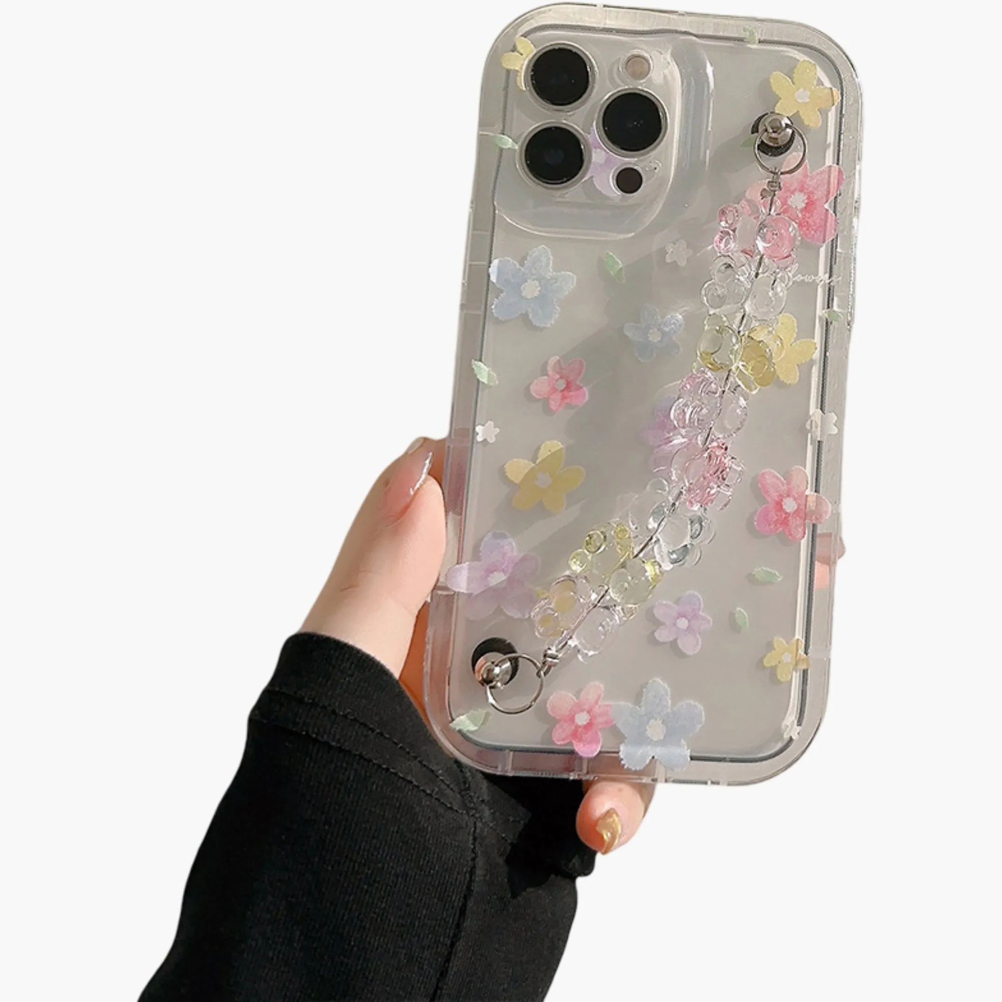 Anna-Kaci Clear Floral Phone Case with Beaded Wrist Strap Raised Flower Applique Design Protective Cover sold by Anna-Kaci product image thumbnail 3