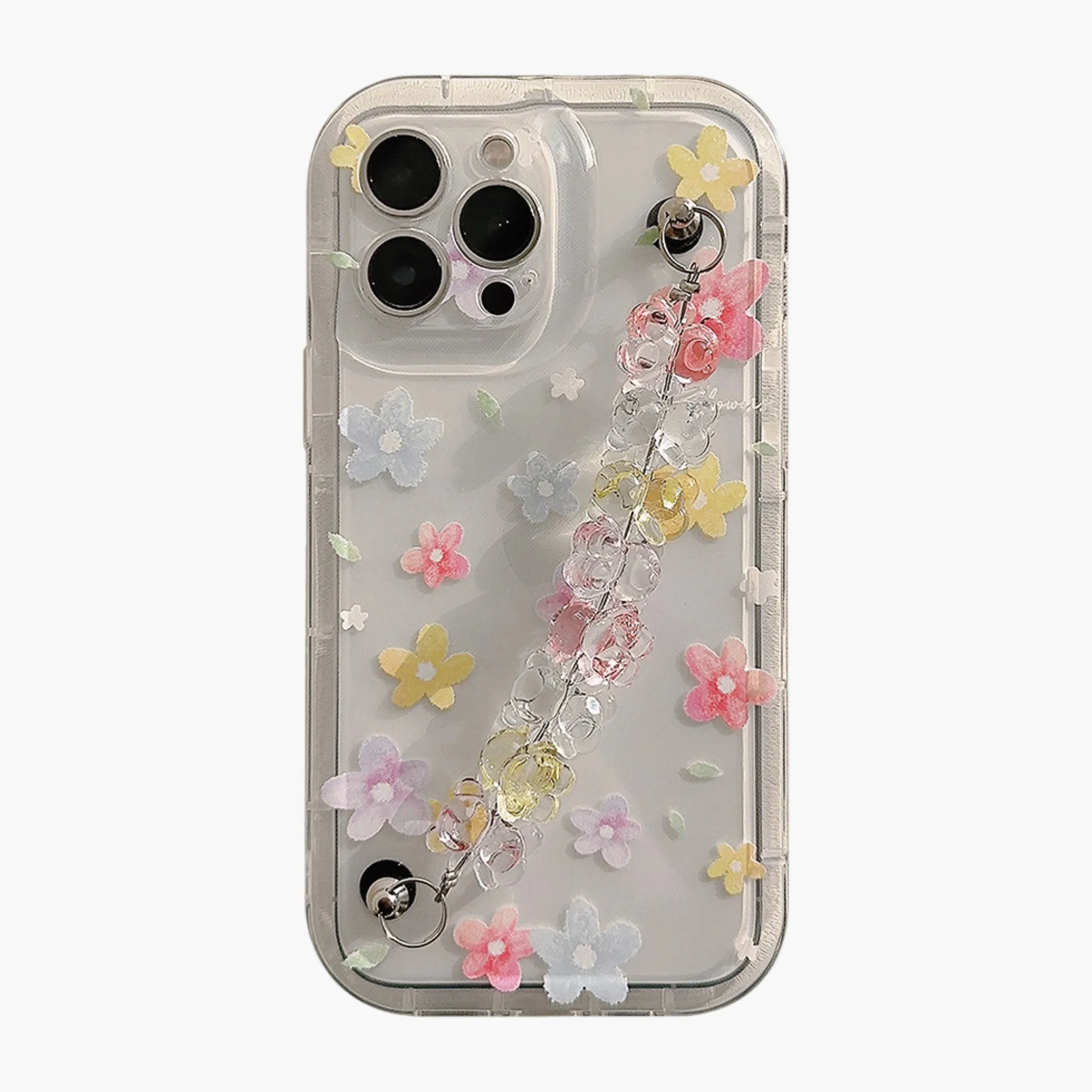 Anna-Kaci Clear Floral Phone Case with Beaded Wrist Strap Raised Flower Applique Design Protective Cover sold by Anna-Kaci