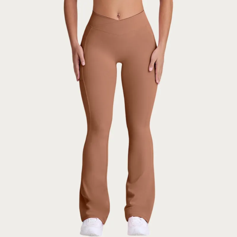 Anna-Kaci Women's V Waist Flare Yoga Pants with Cross Front High Waist Stretch Fit Athletic Workout Leggings made by Anna-Kaci