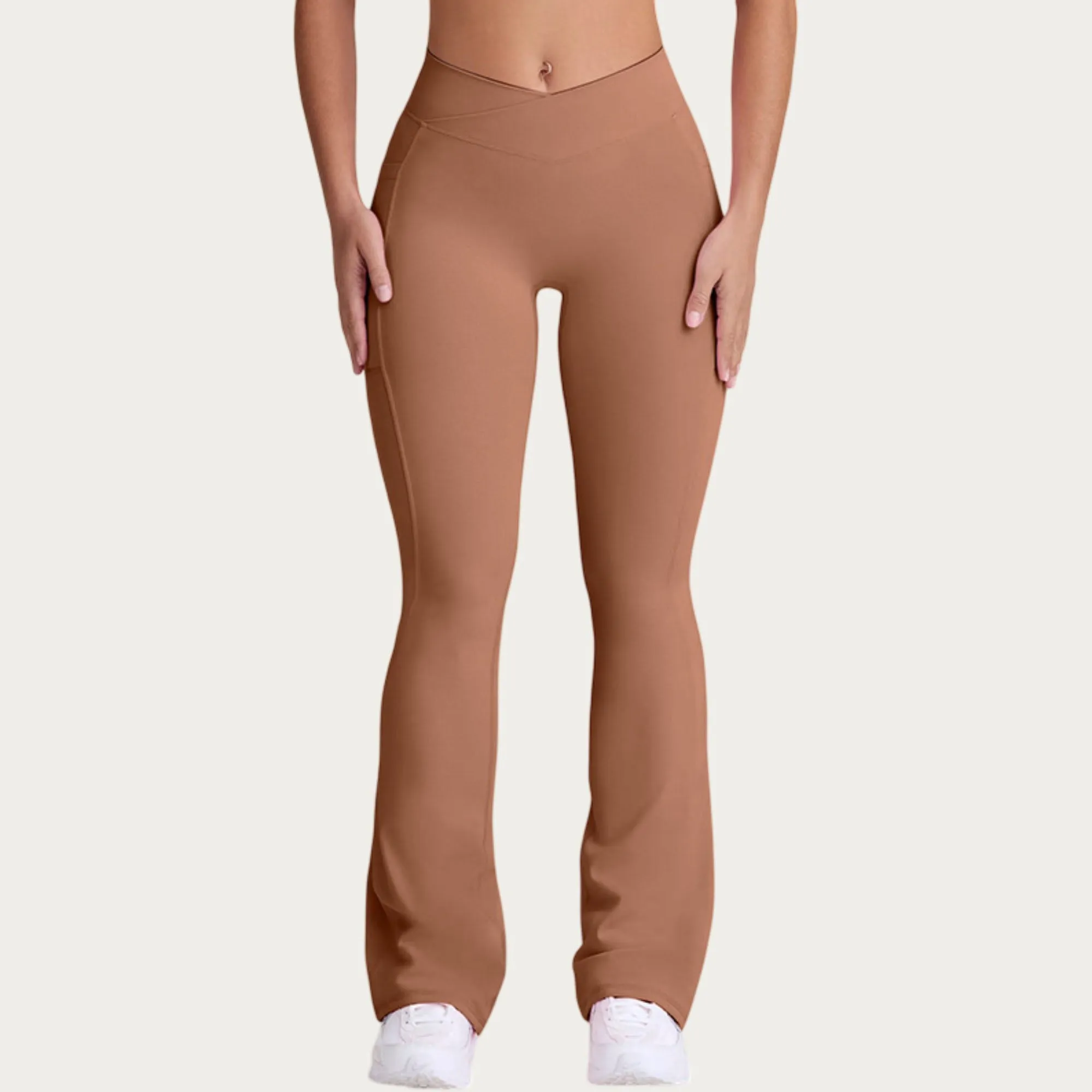 Anna-Kaci Women's V Waist Flare Yoga Pants with Cross Front High Waist Stretch Fit Athletic Workout Leggings sold by Anna-Kaci