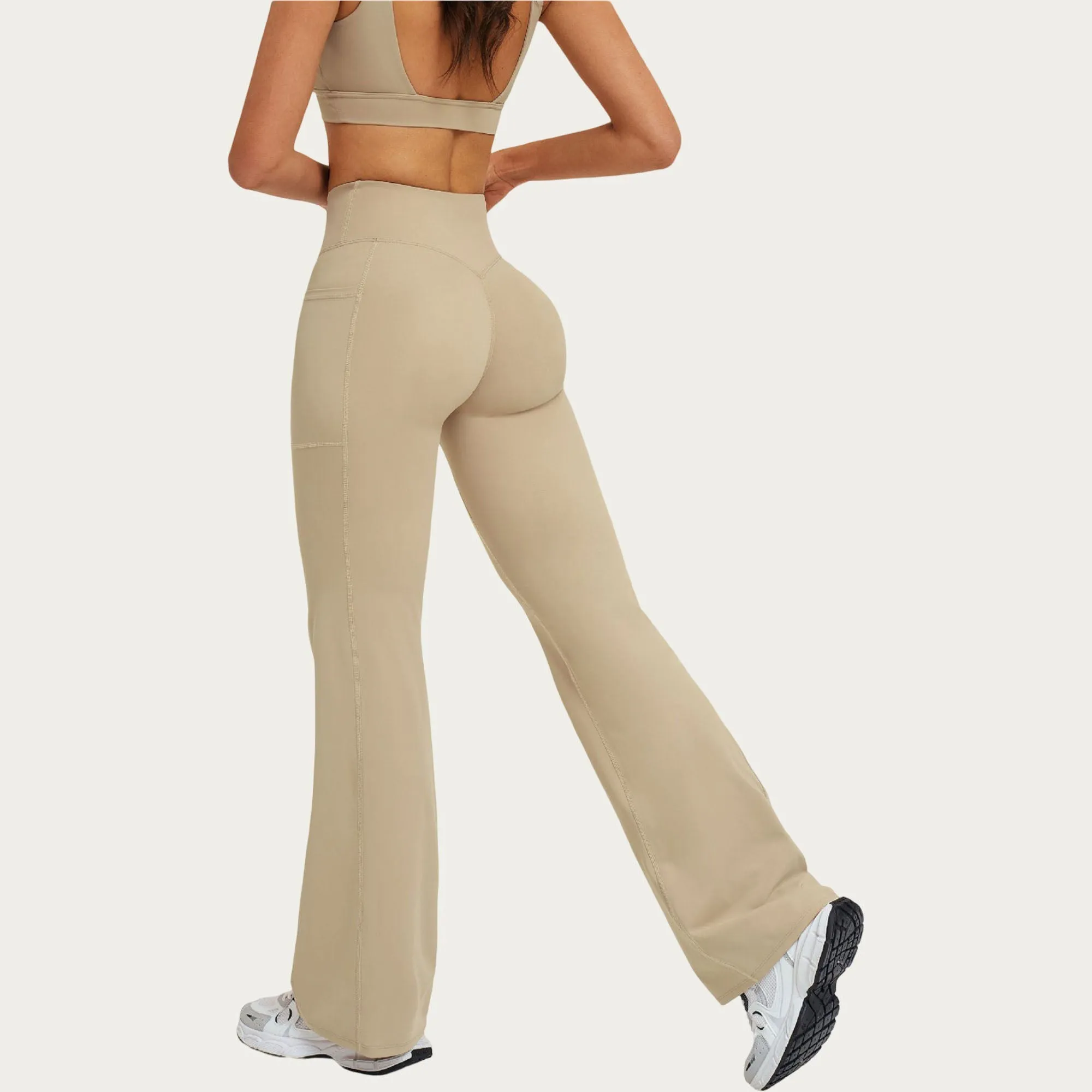 Anna-Kaci Women's High Waist Crossover Flare Yoga Pants Stretch Bootcut Workout Leggings with Side Pocket sold by Anna-Kaci product image thumbnail 4